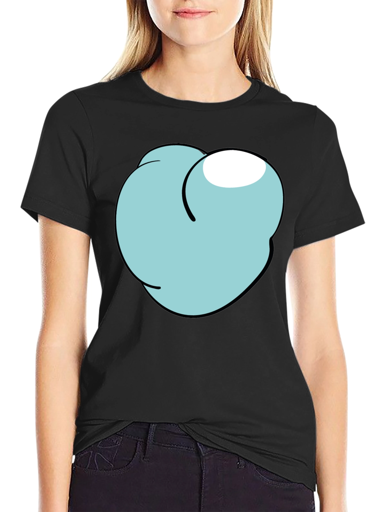Cartoon Peach Graphic Tee - Funny Mens Black T-Shirt