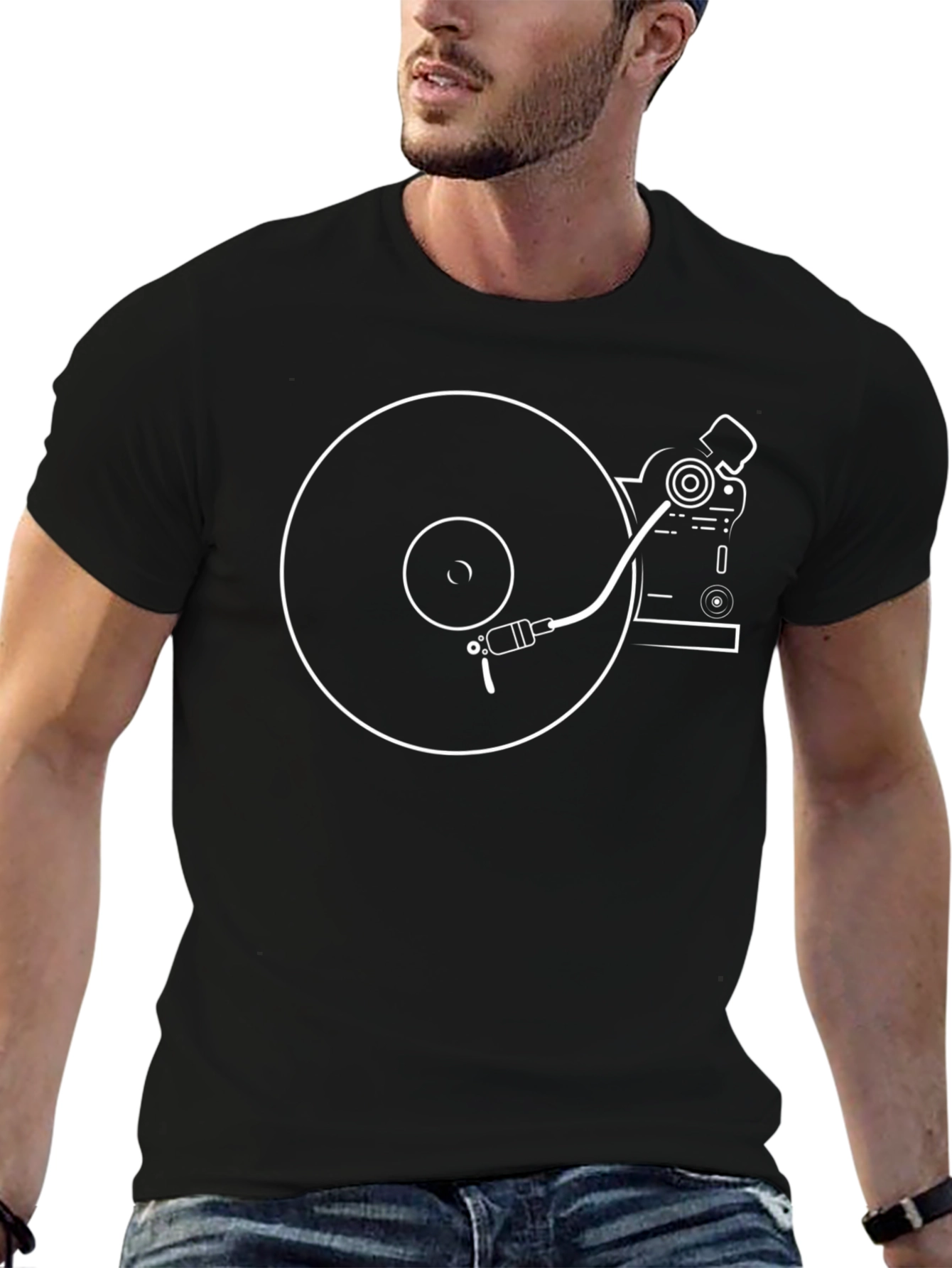 DJ Turntable Graphic Tee - Black Cotton T-Shirt