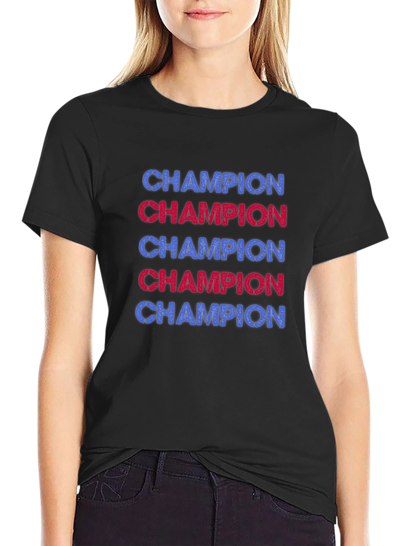 Champion Graphic Tee - Black Casual T-Shirt