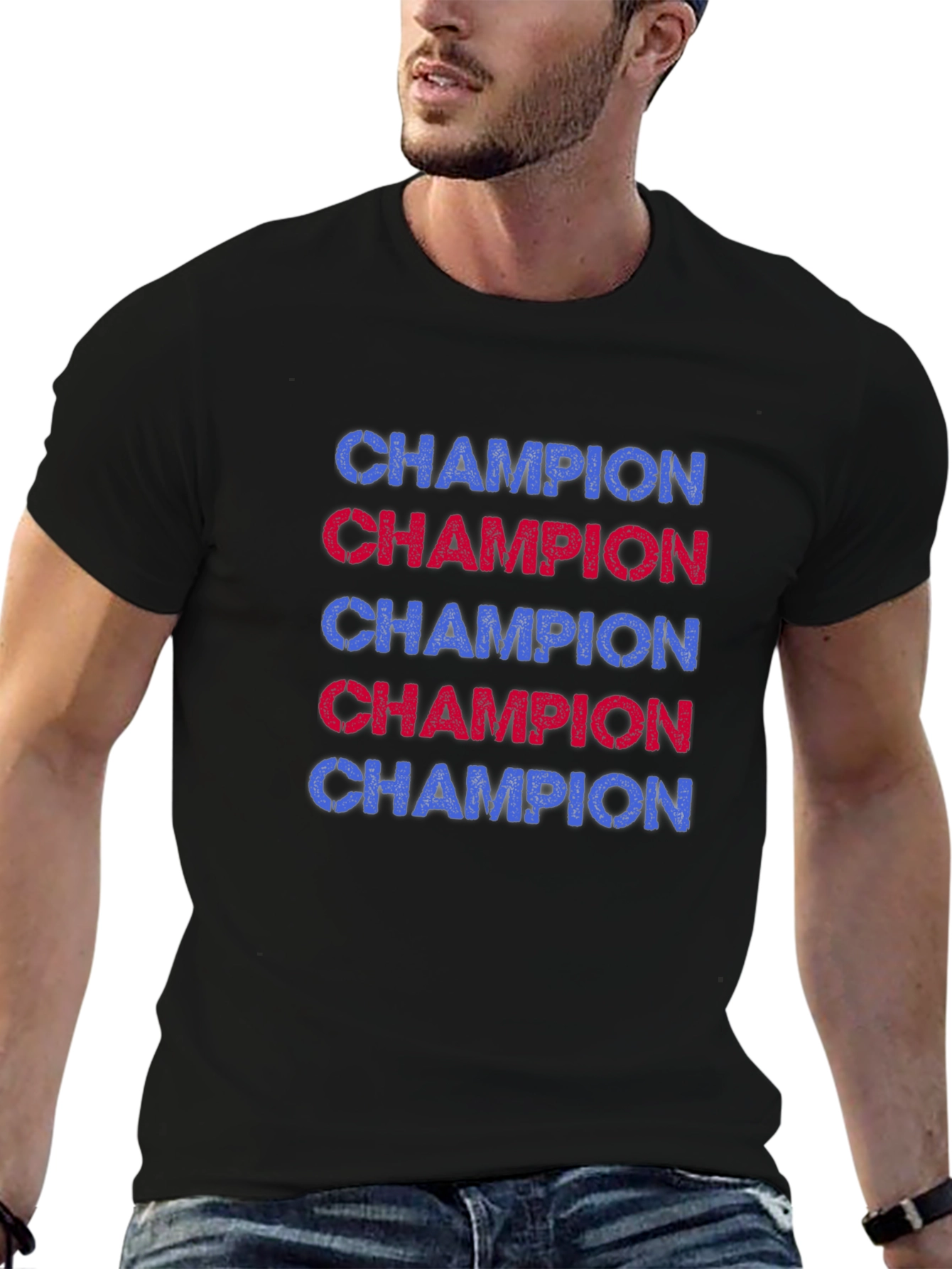 Champion Graphic Tee - Black Casual T-Shirt