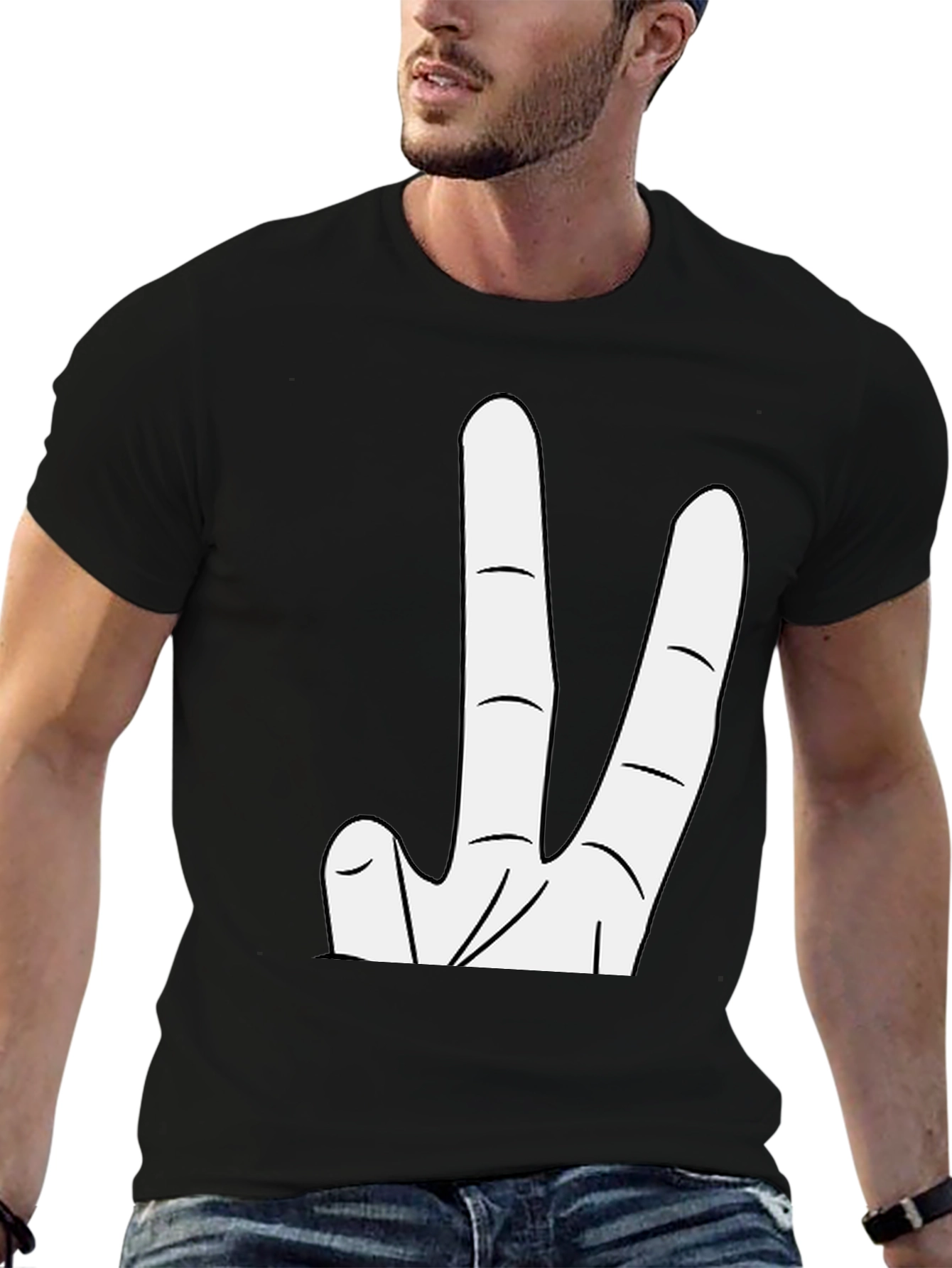 Novelty Three Finger Graphic Tee - Black