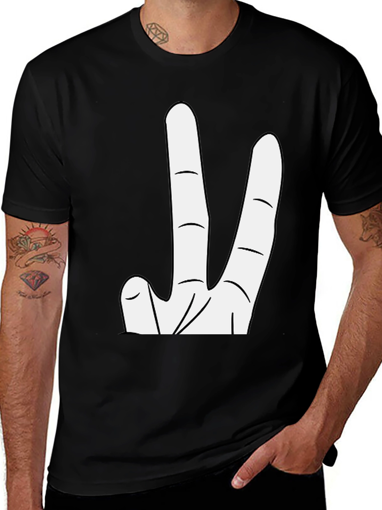 Novelty Three Finger Graphic Tee - Black