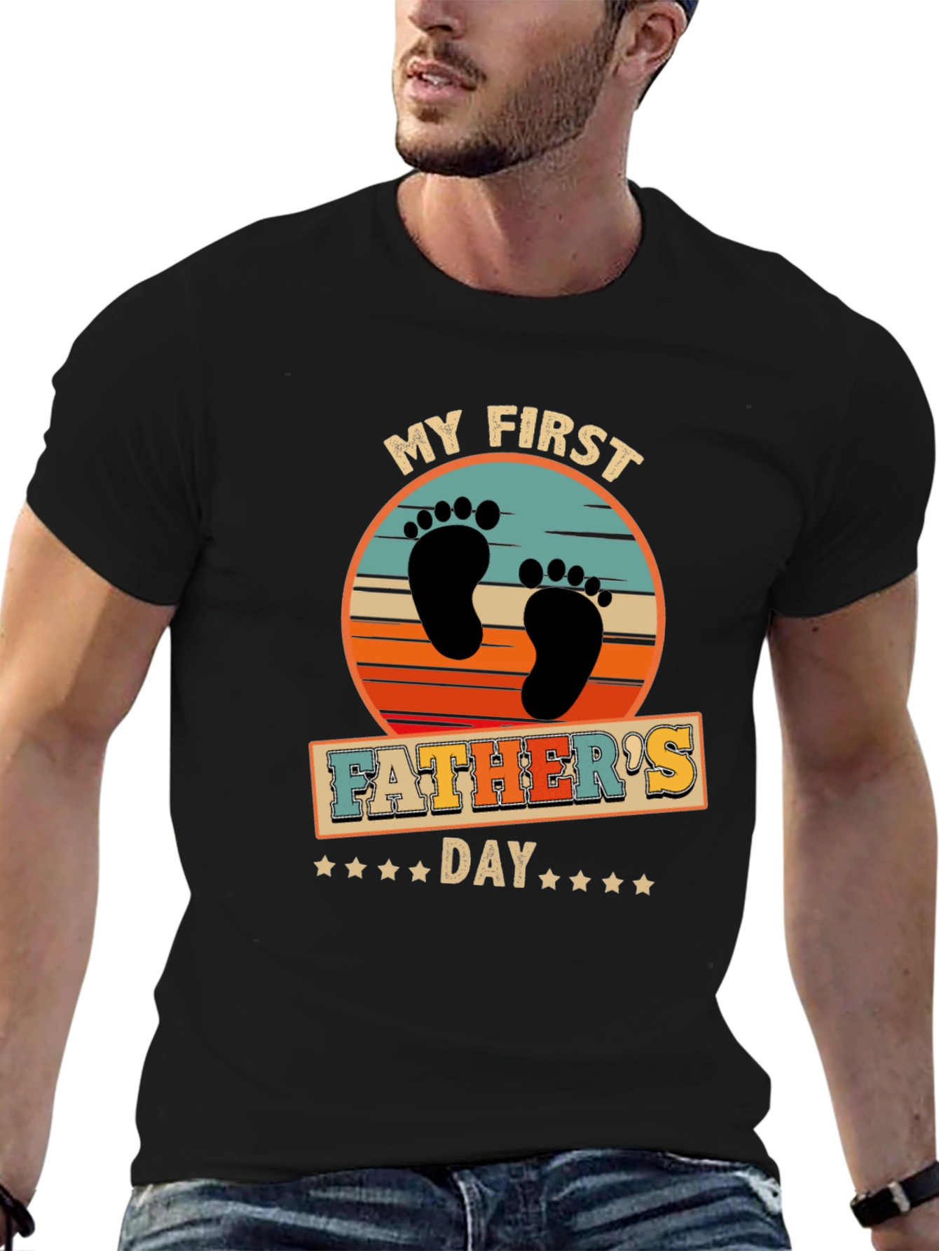 First Fathers Day Black Graphic T-Shirt