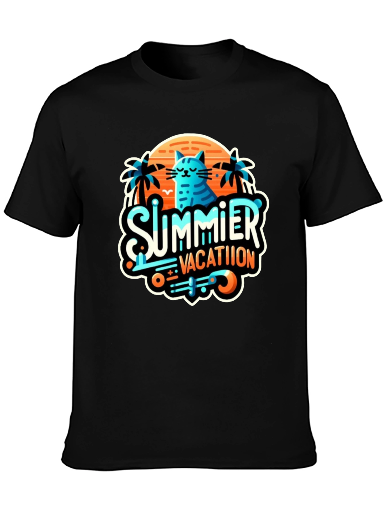 Summer Vacation Cat Graphic Tee