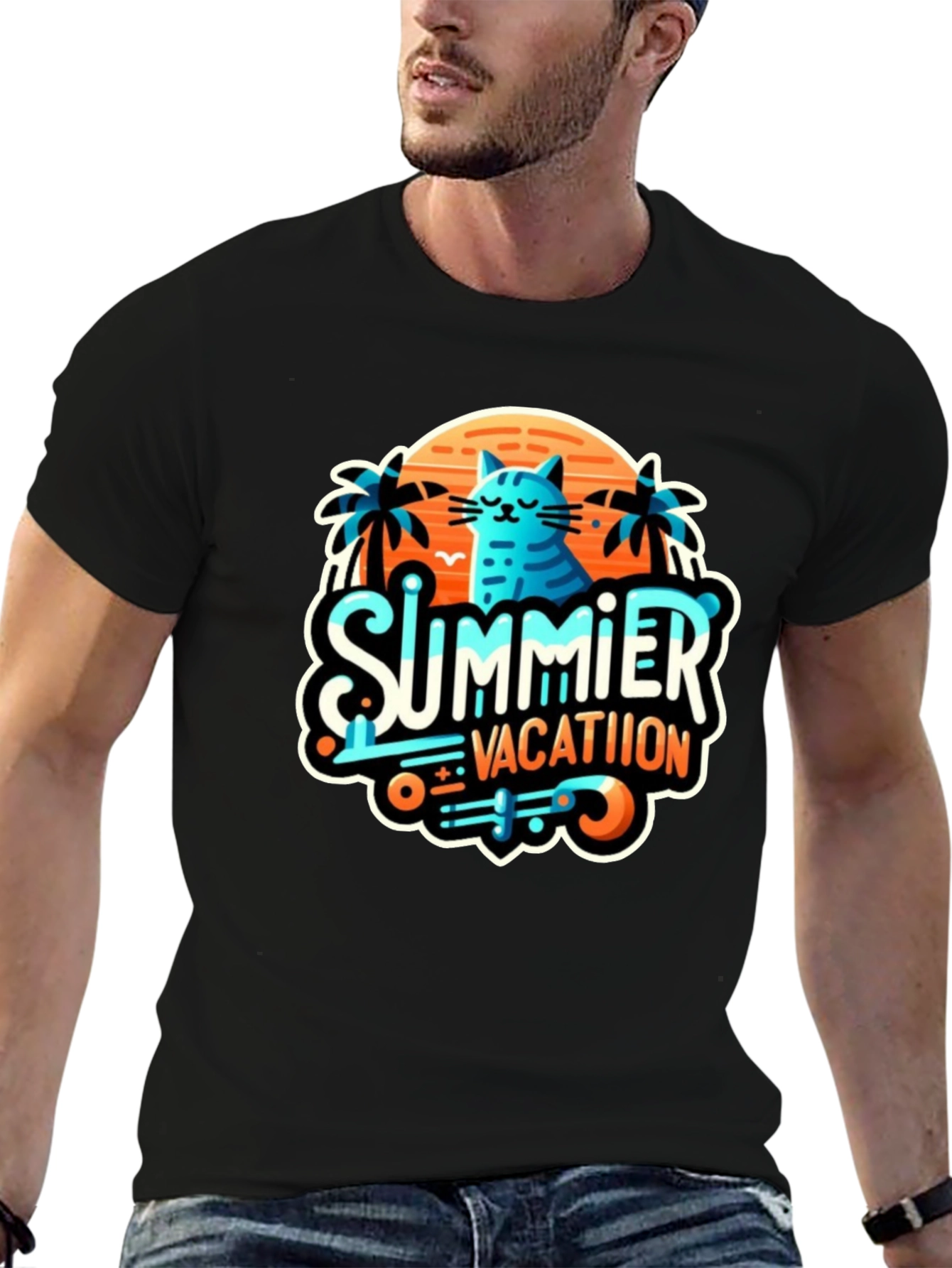 Summer Vacation Cat Graphic Tee