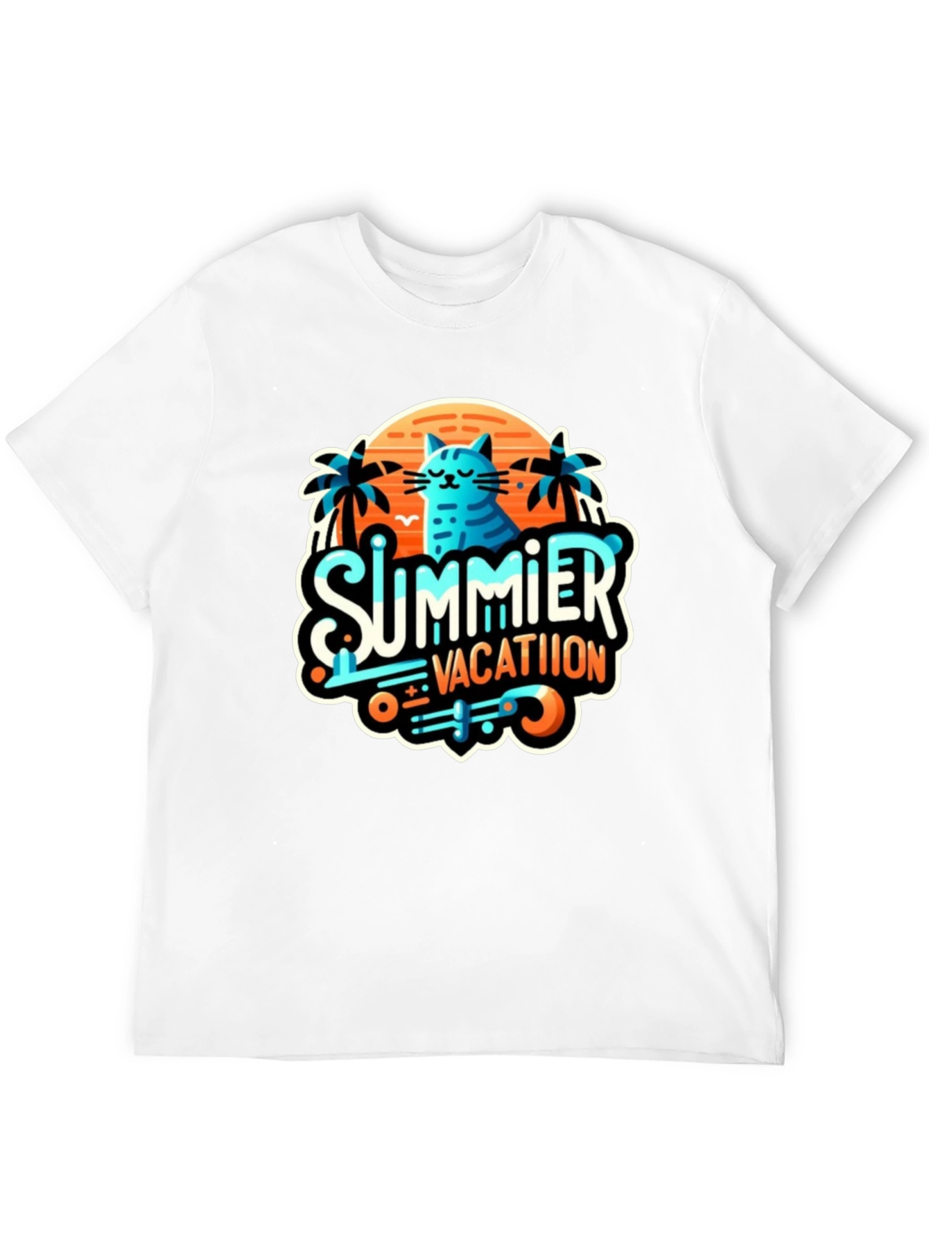 Summer Vacation Cat Graphic Tee