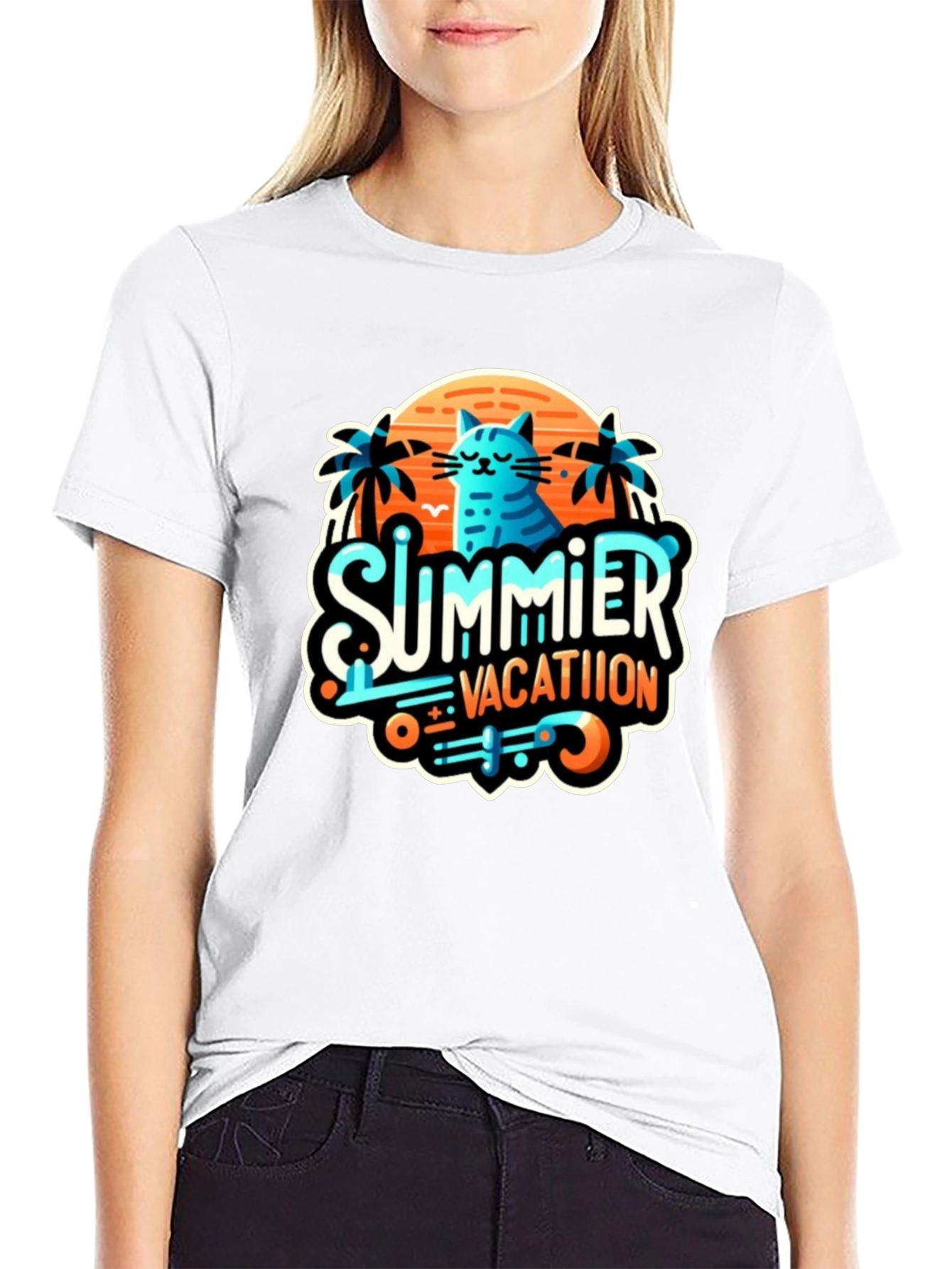 Summer Vacation Cat Graphic Tee