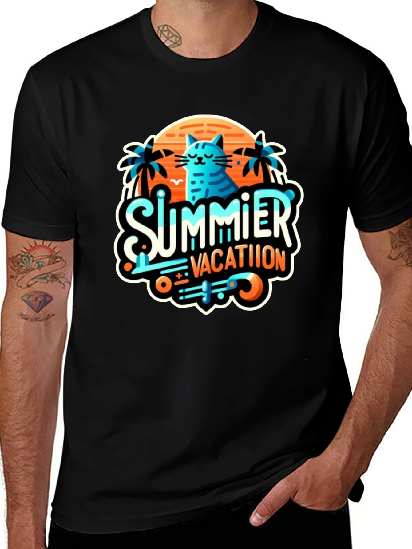 Summer Vacation Cat Graphic Tee