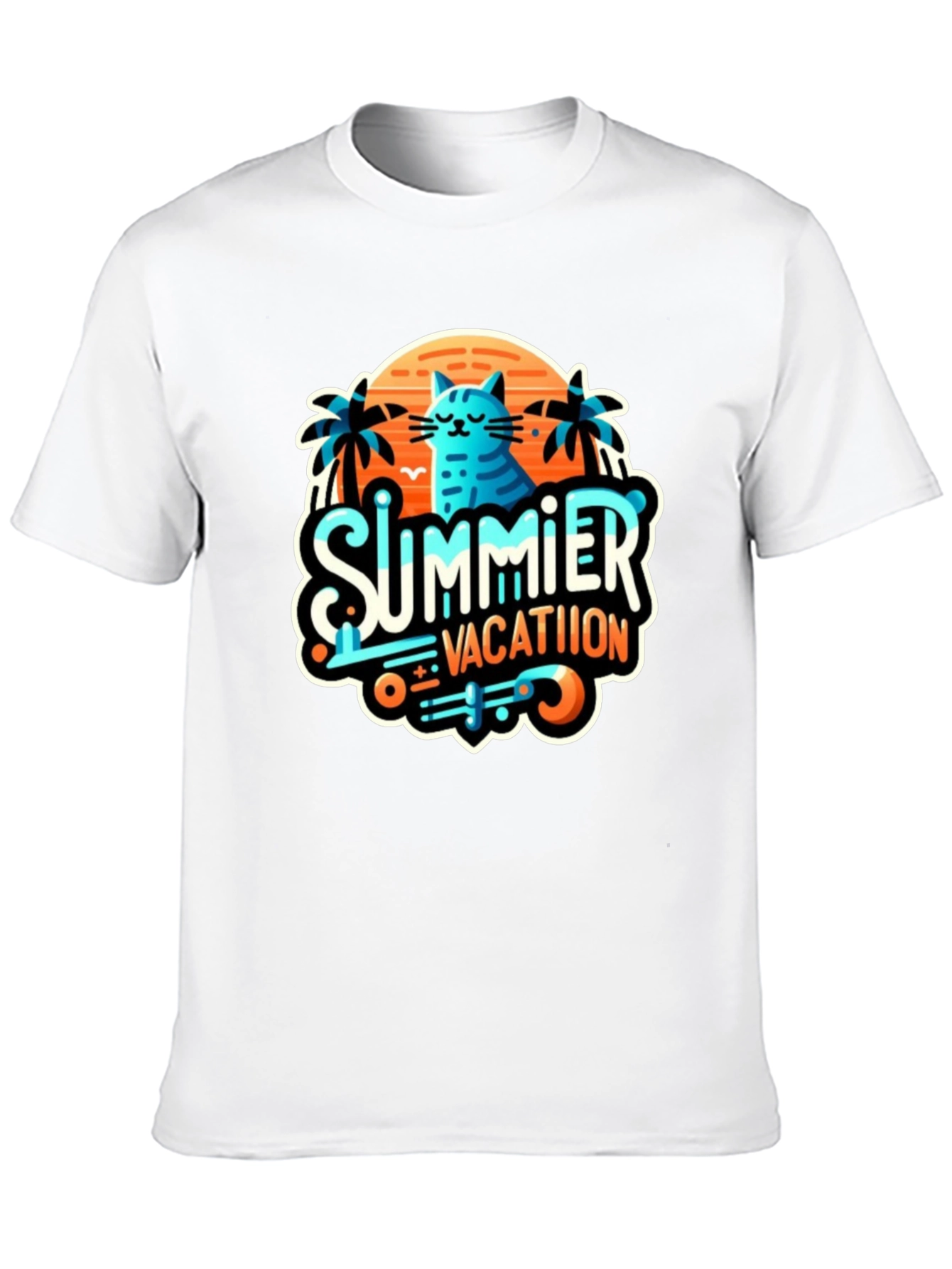 Summer Vacation Cat Graphic Tee