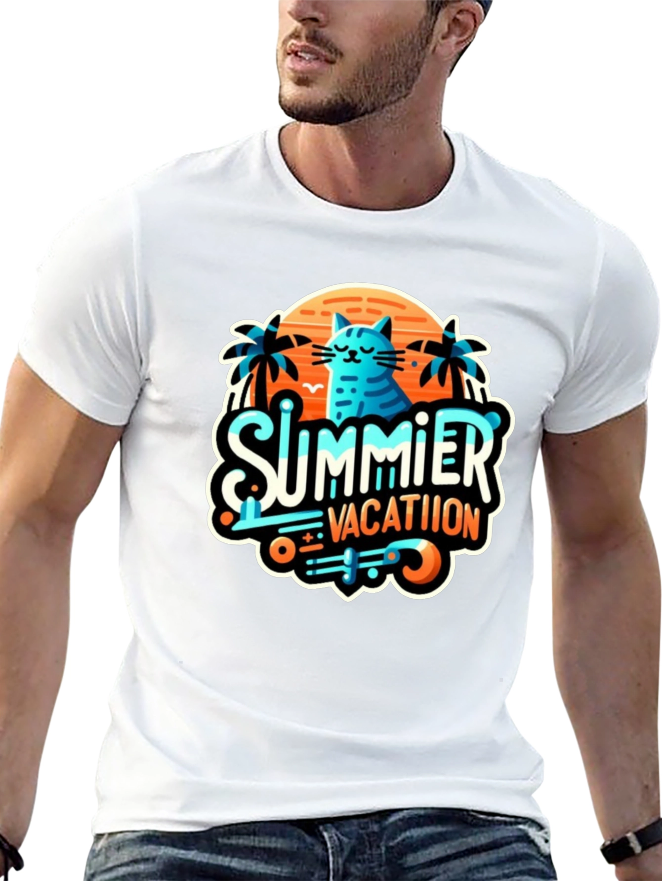 Summer Vacation Cat Graphic Tee