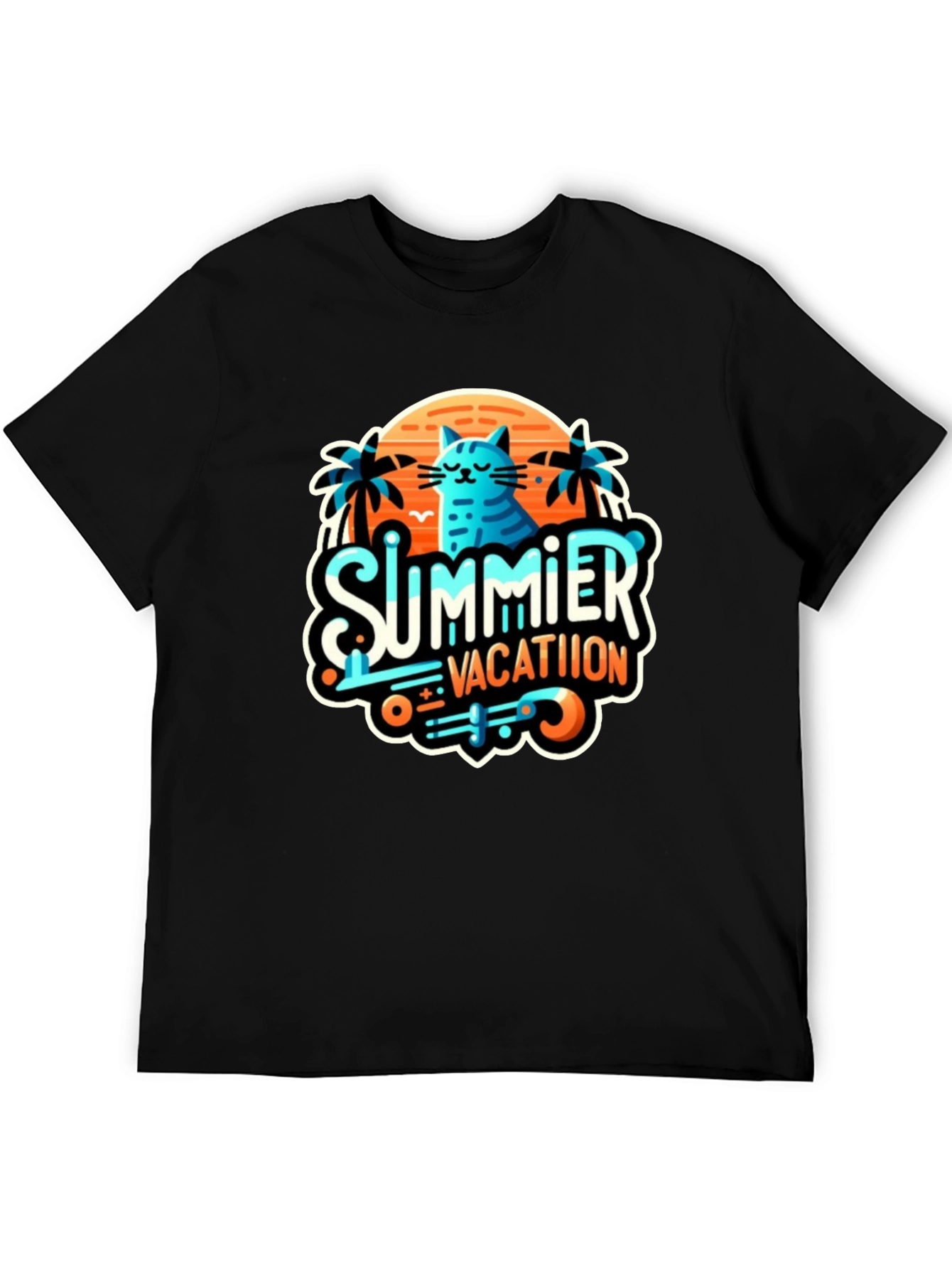 Summer Vacation Cat Graphic Tee