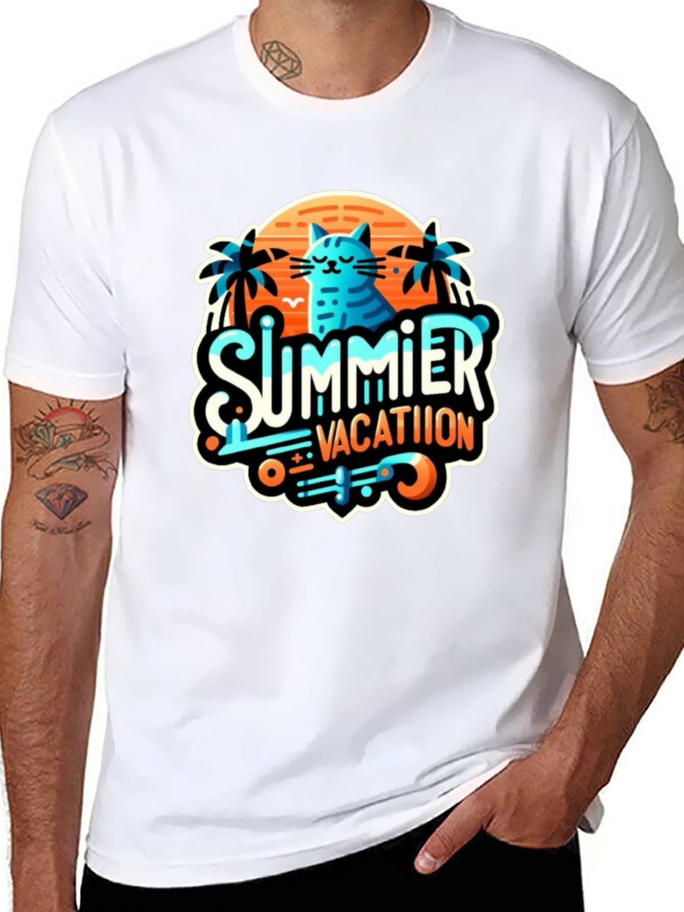 Summer Vacation Cat Graphic Tee