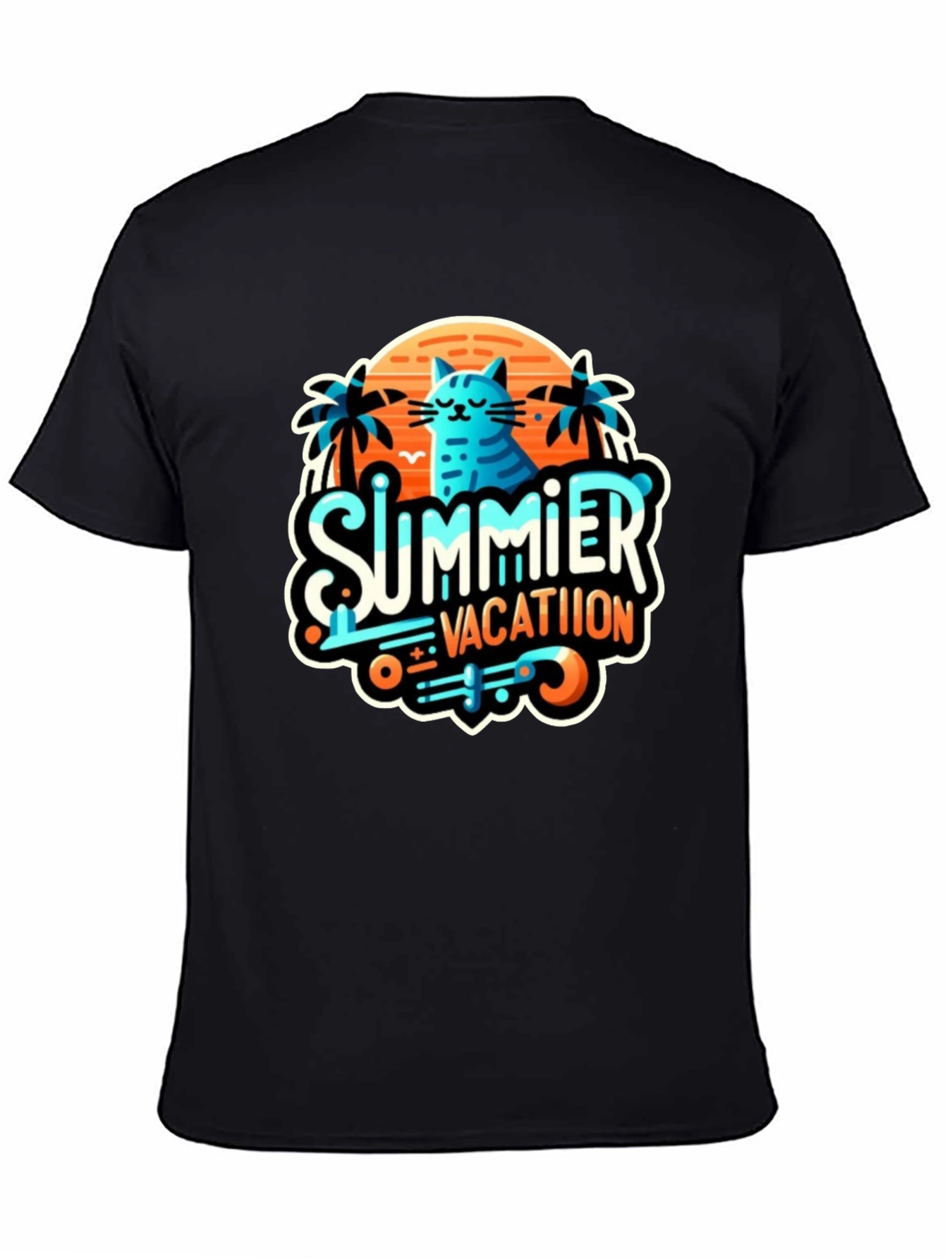 Summer Vacation Cat Graphic Tee