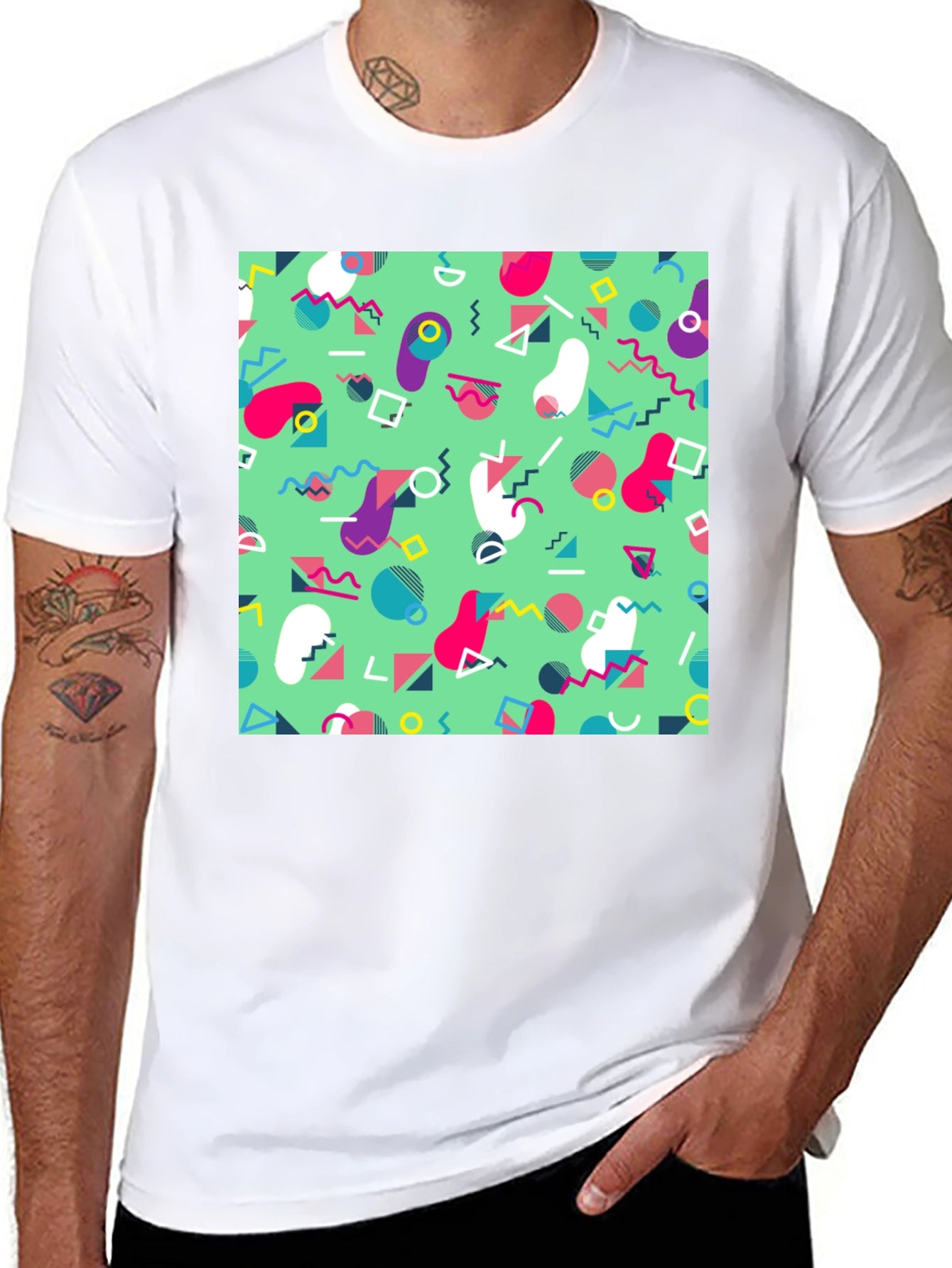 Retro 90s Pattern T-Shirt - Trendy Geometric Design