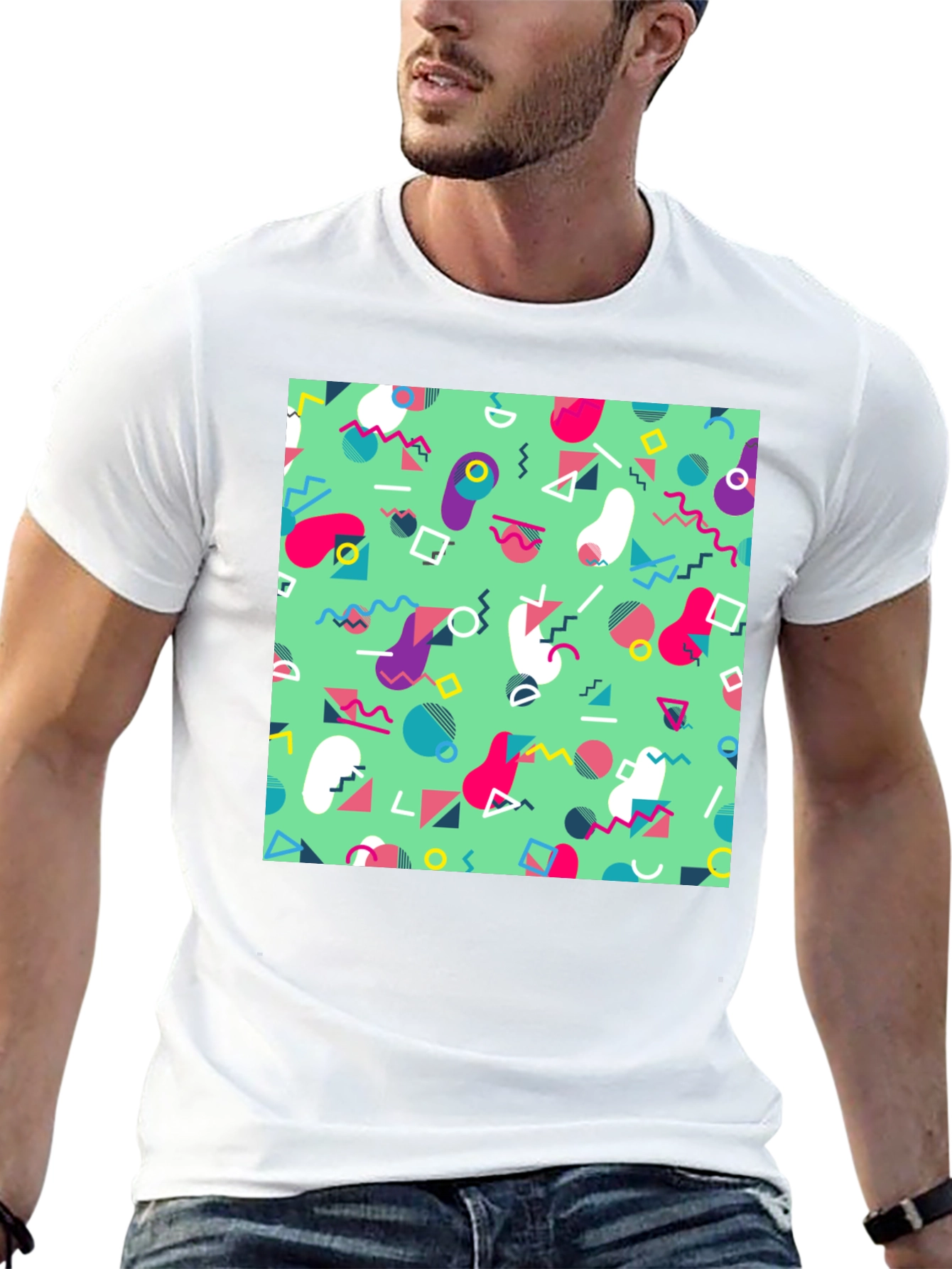 Retro 90s Pattern T-Shirt - Trendy Geometric Design