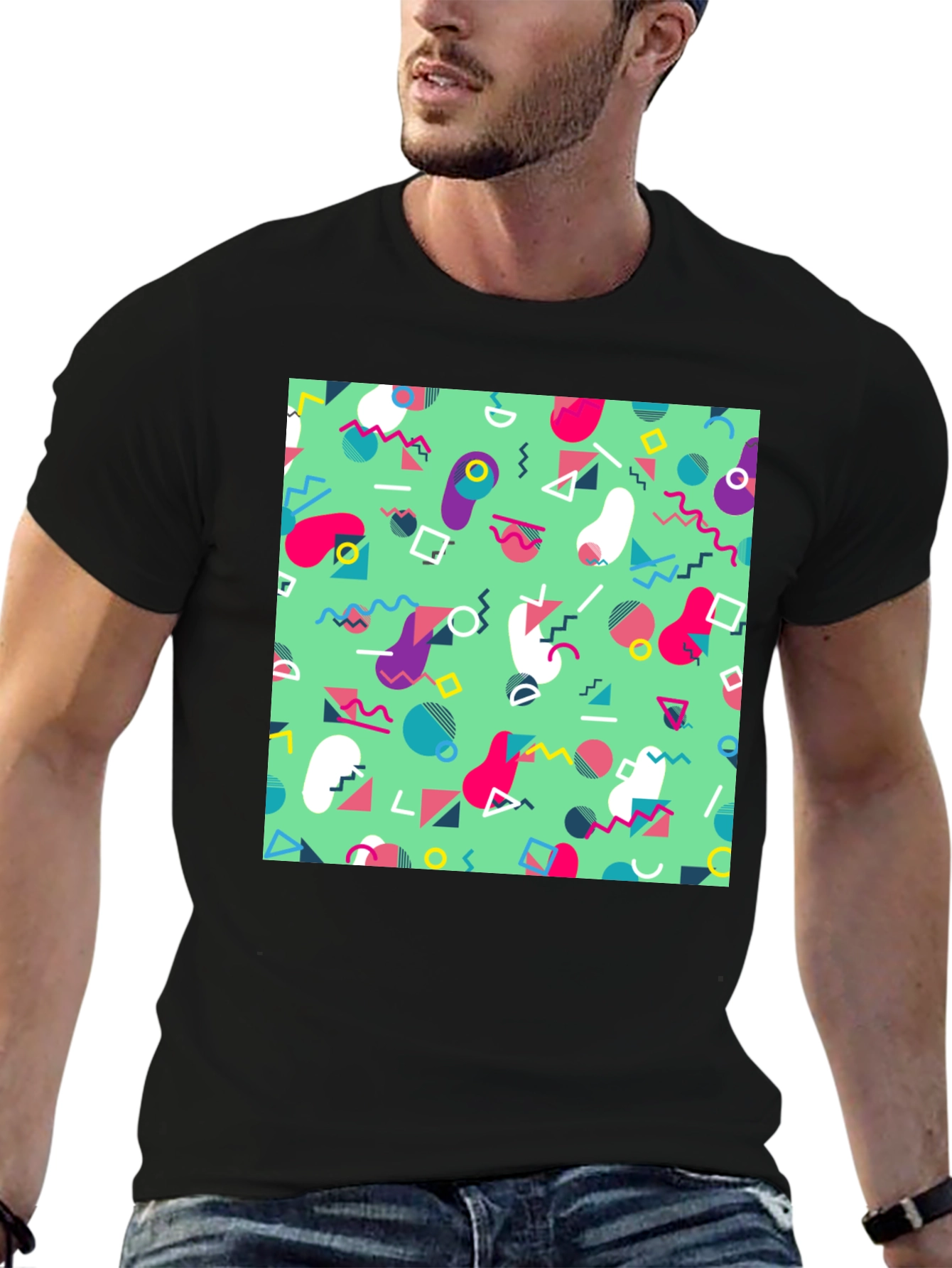 Retro 90s Pattern T-Shirt - Trendy Geometric Design