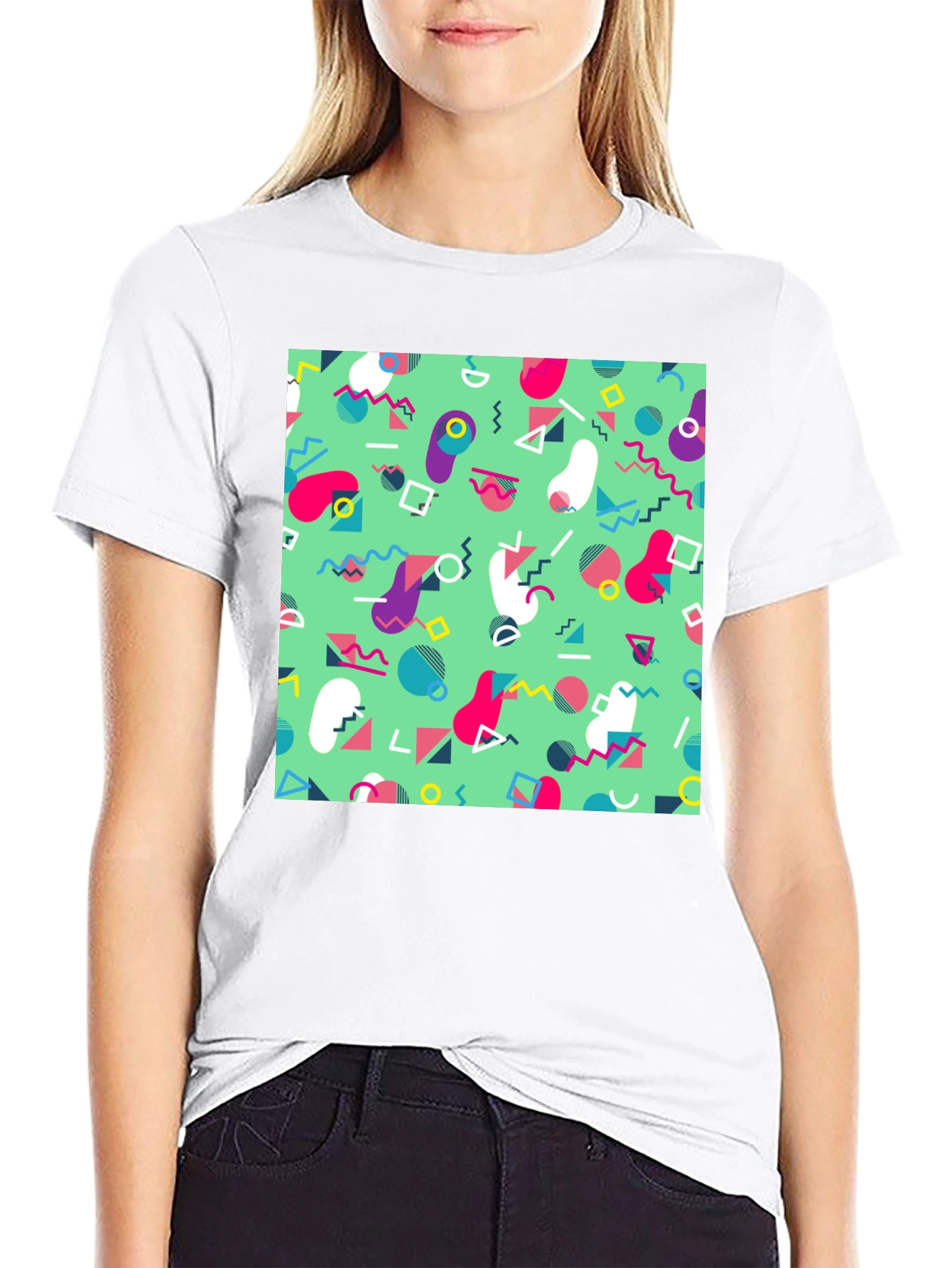 Retro 90s Pattern T-Shirt - Trendy Geometric Design