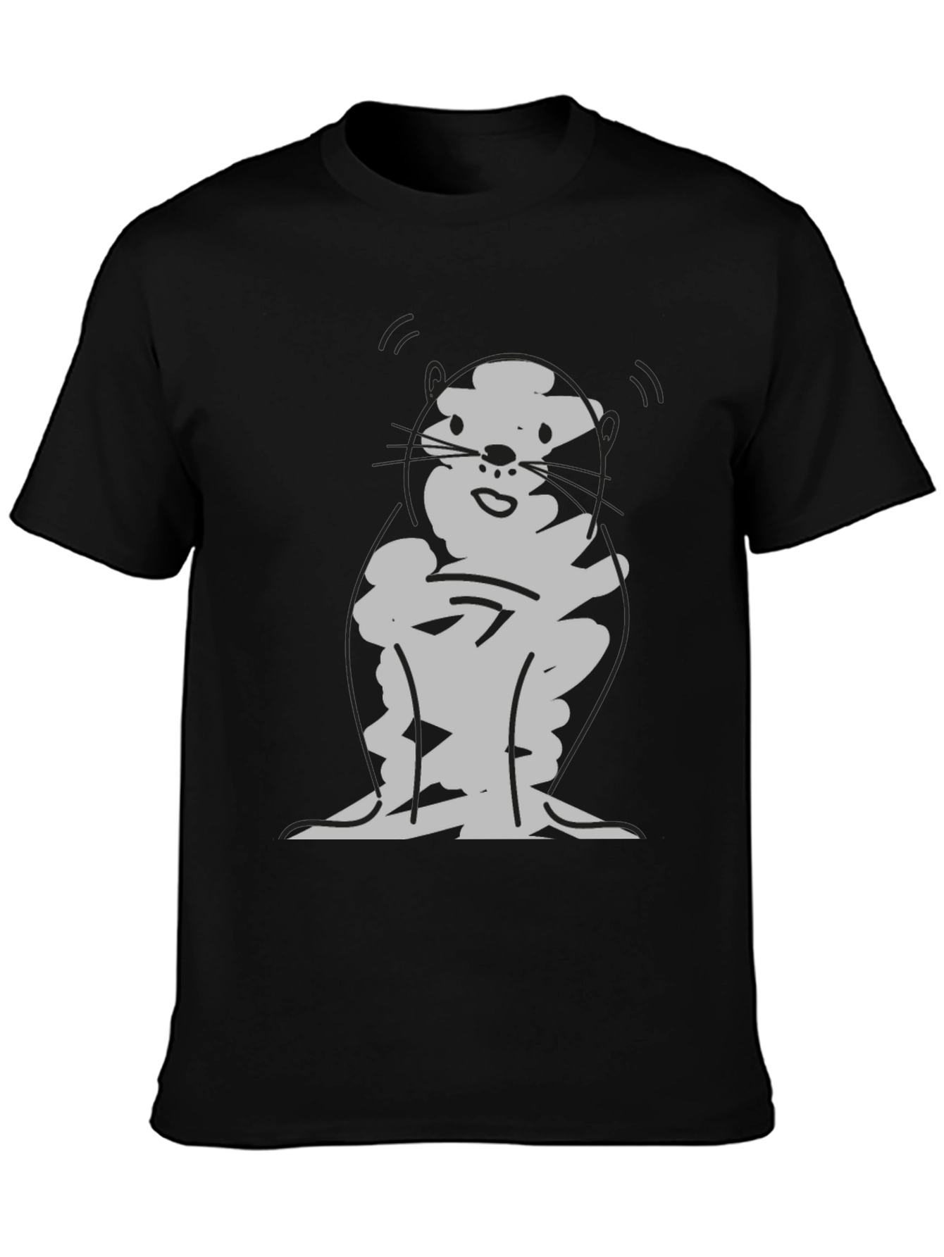 Cartoon Otter Graphic T-Shirt - Black