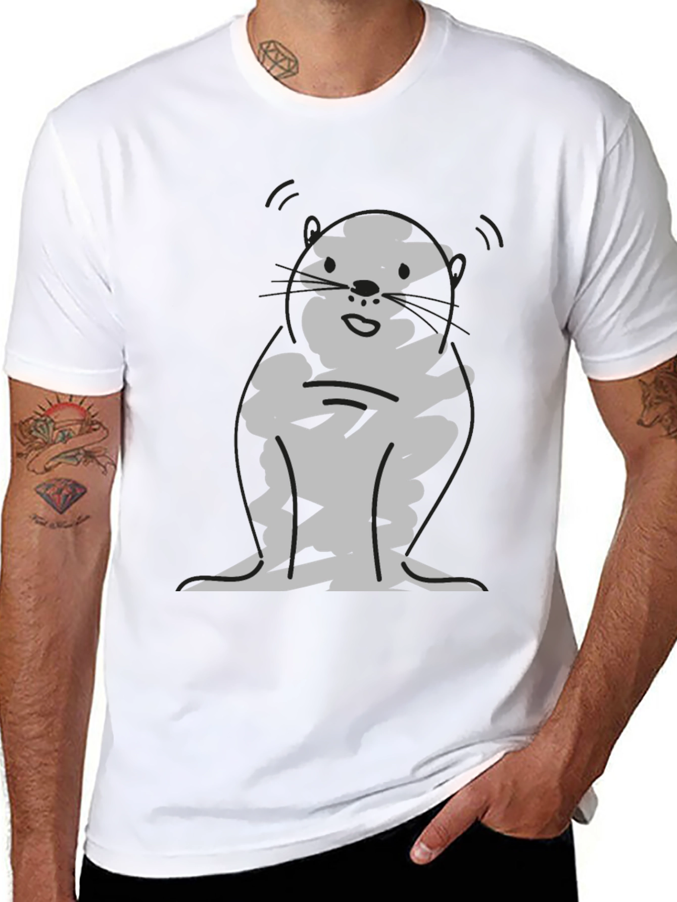 Cartoon Otter Graphic T-Shirt - Black