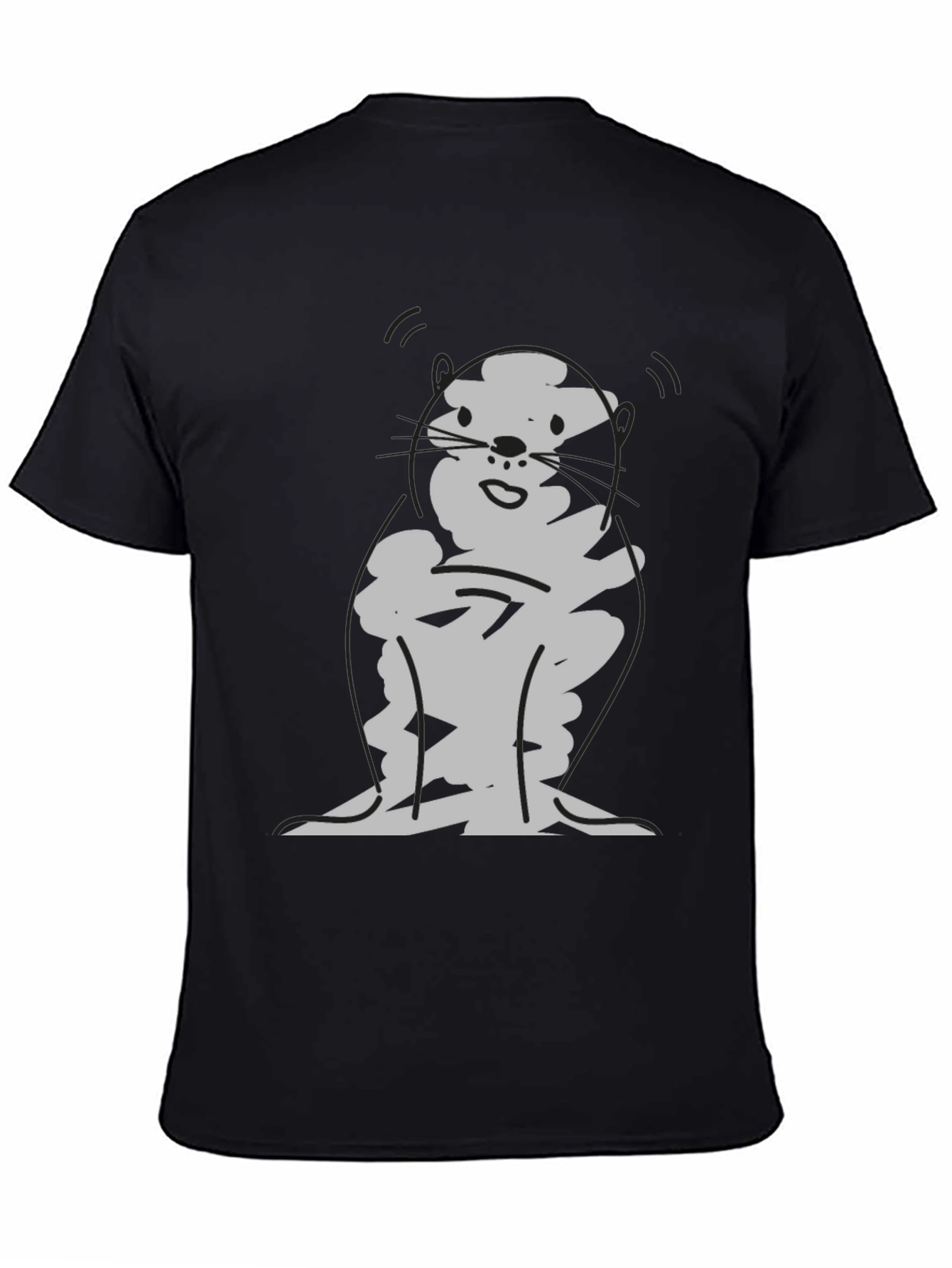 Cartoon Otter Graphic T-Shirt - Black