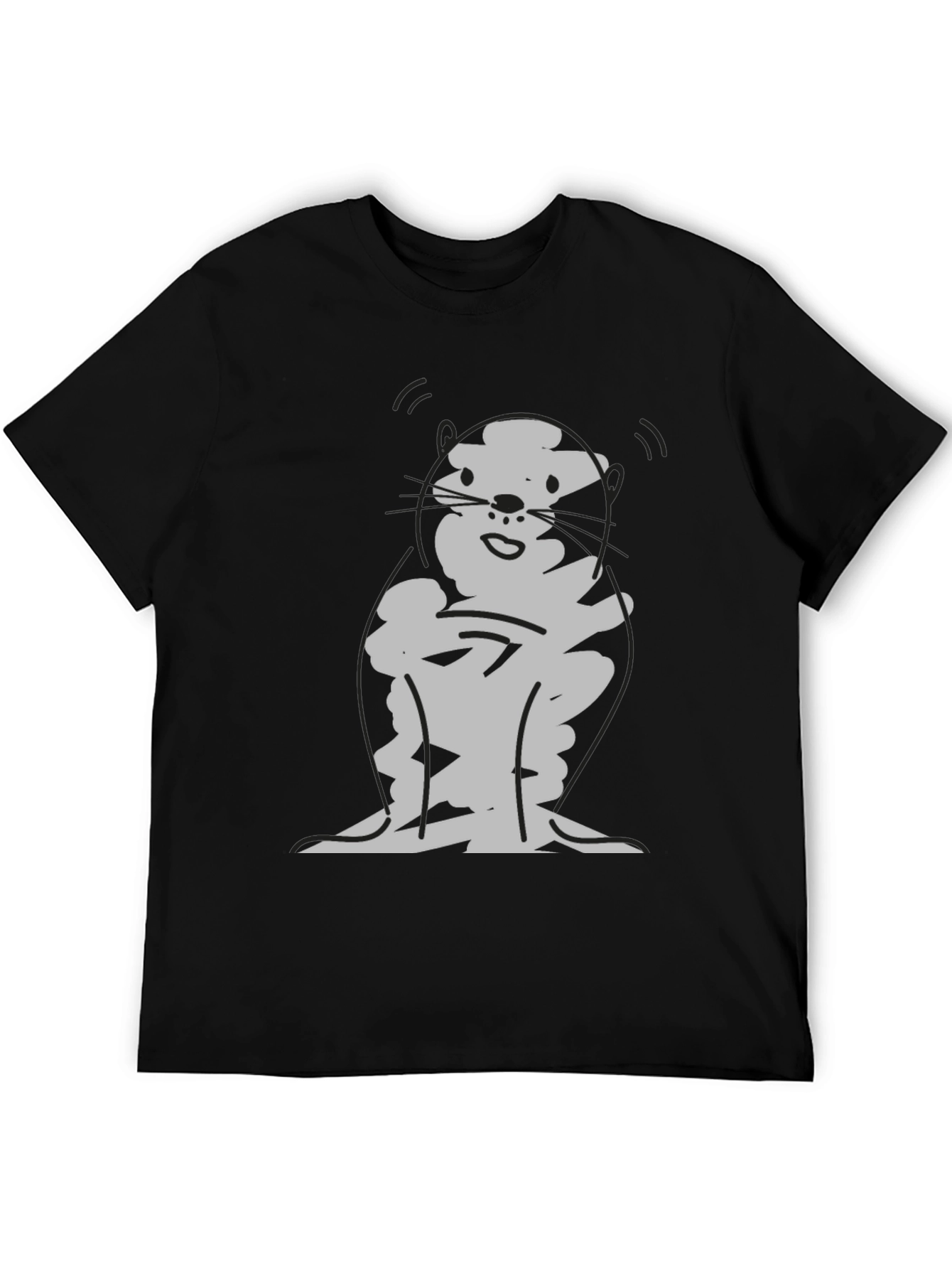 Cartoon Otter Graphic T-Shirt - Black