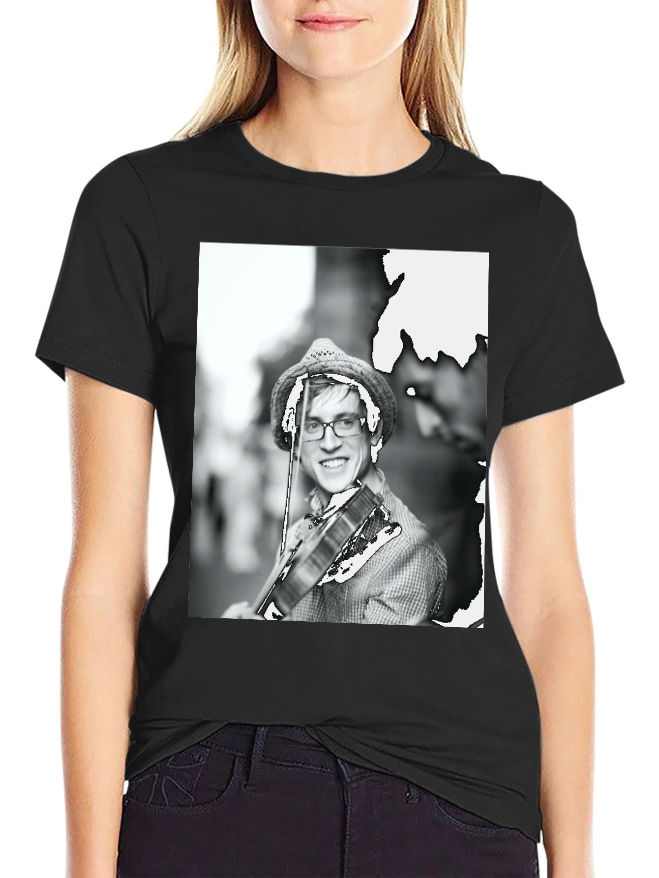 Black T-Shirt with Musician Graphic