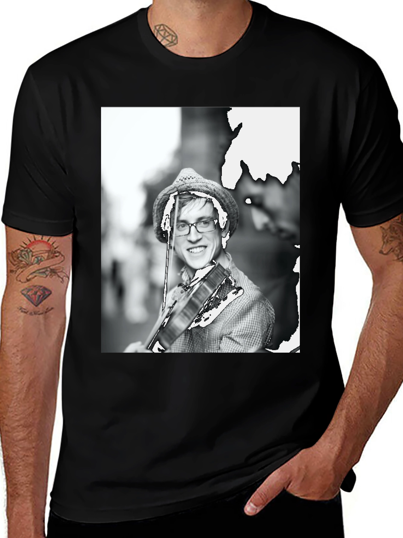 Black T-Shirt with Musician Graphic