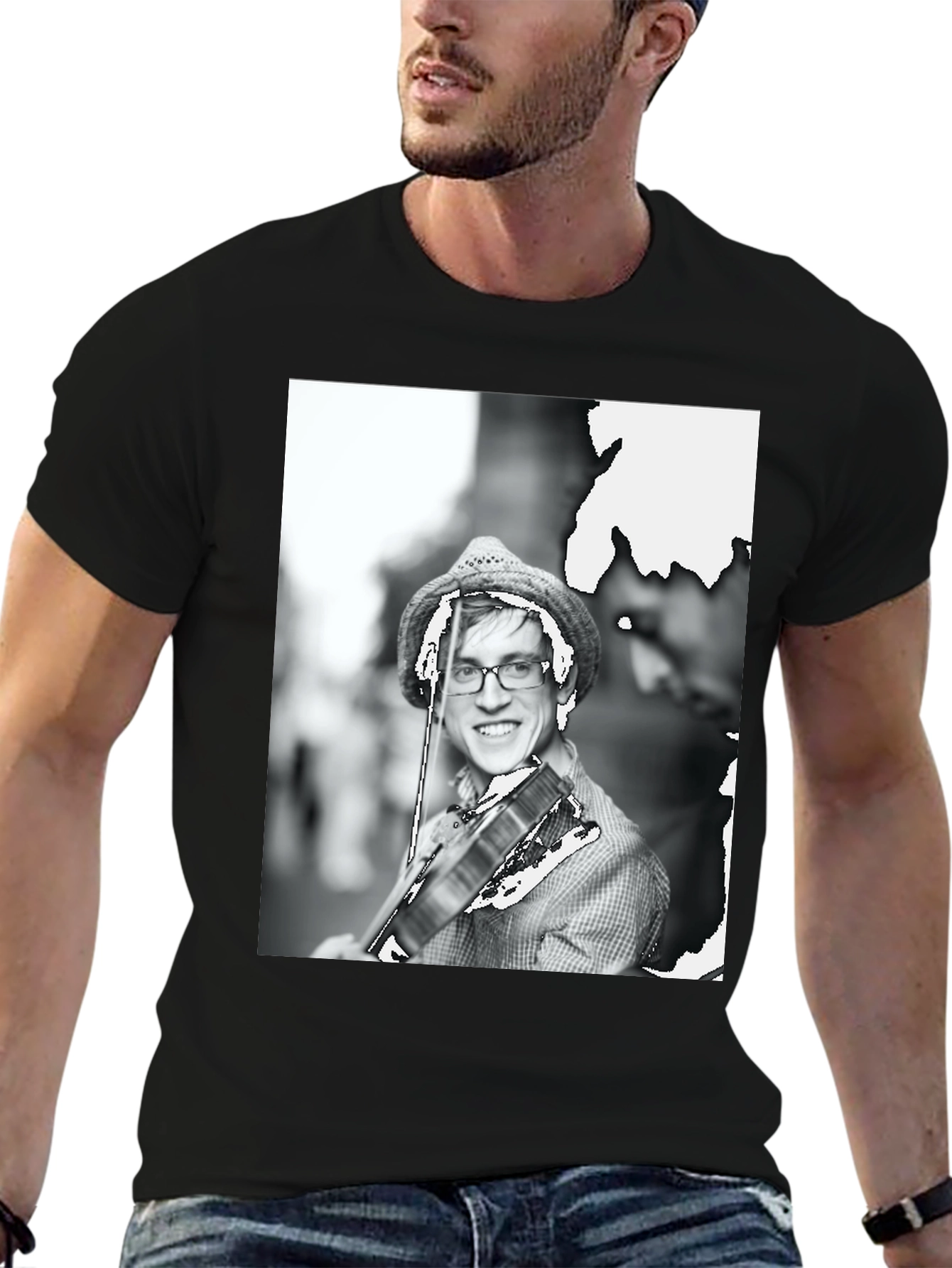 Black T-Shirt with Musician Graphic
