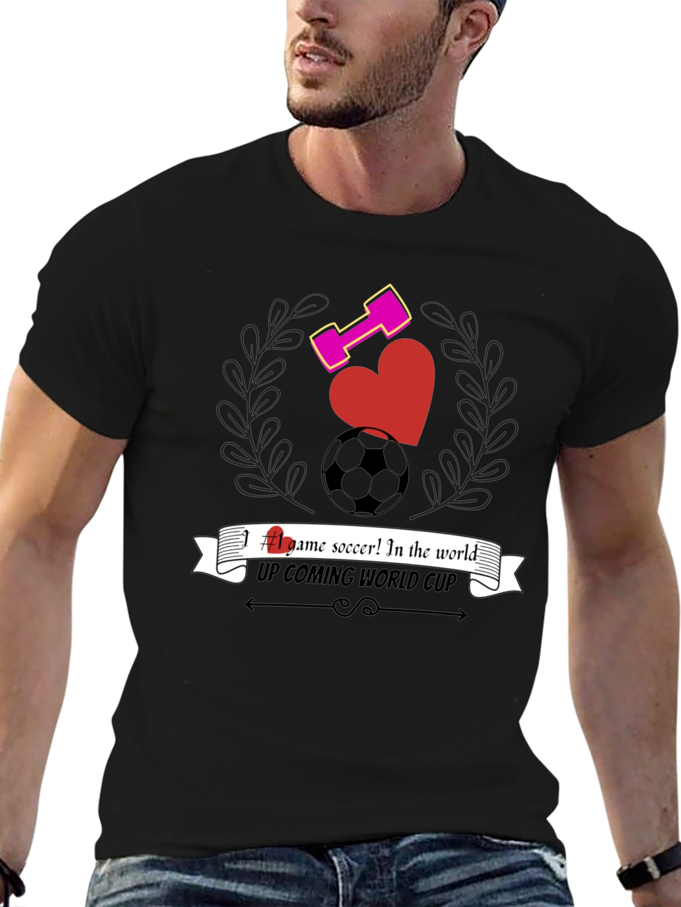 Mens Black Graphic T-Shirt - Soccer & Fitness Design