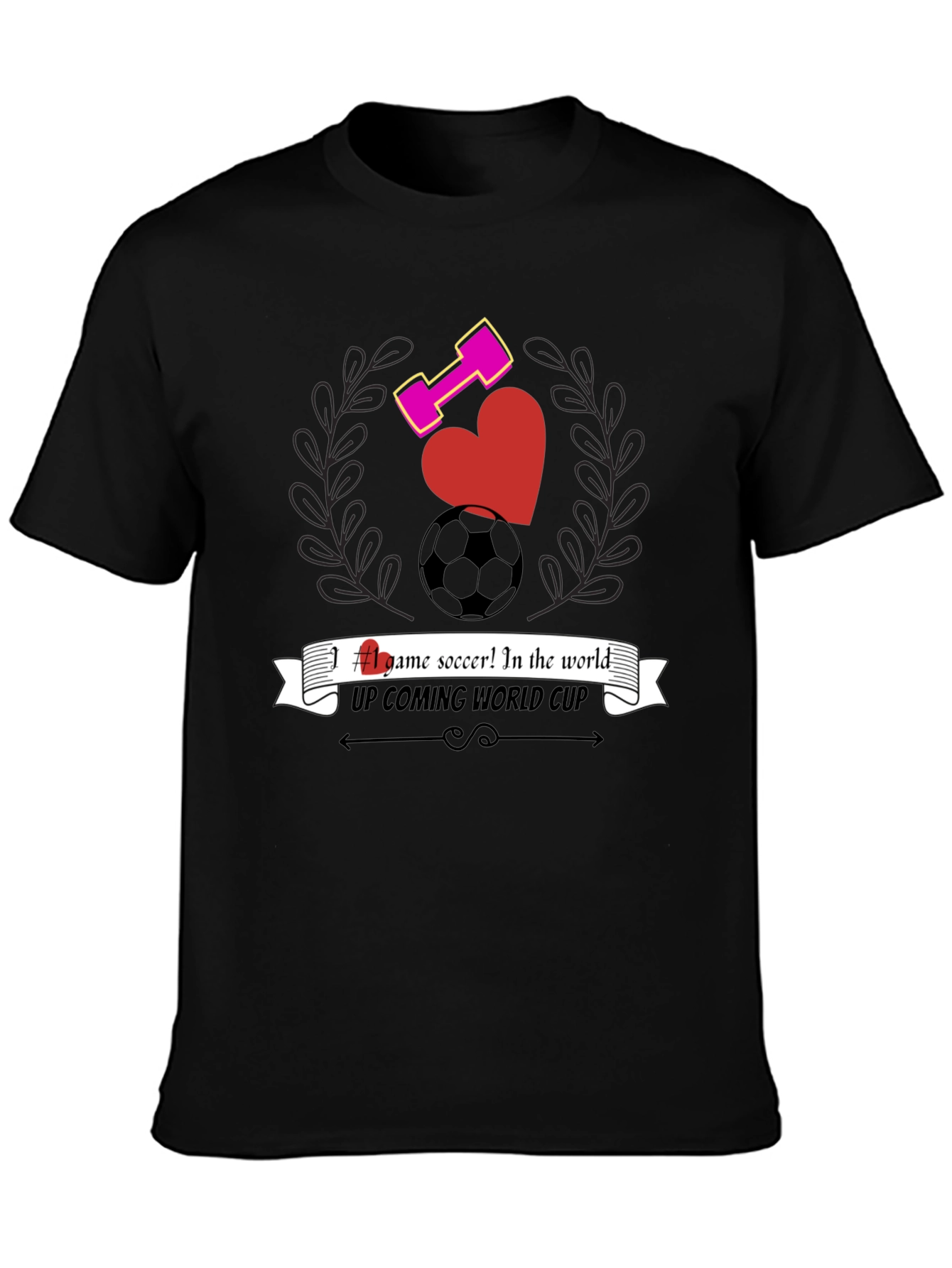 Mens Black Graphic T-Shirt - Soccer & Fitness Design
