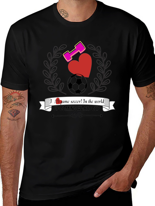 Mens Black Graphic T-Shirt - Soccer & Fitness Design