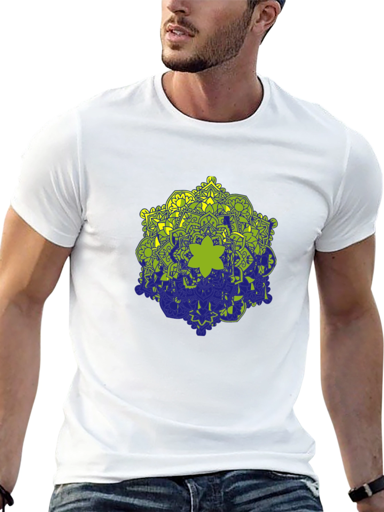 Black Tee with Geometric Mandala Design