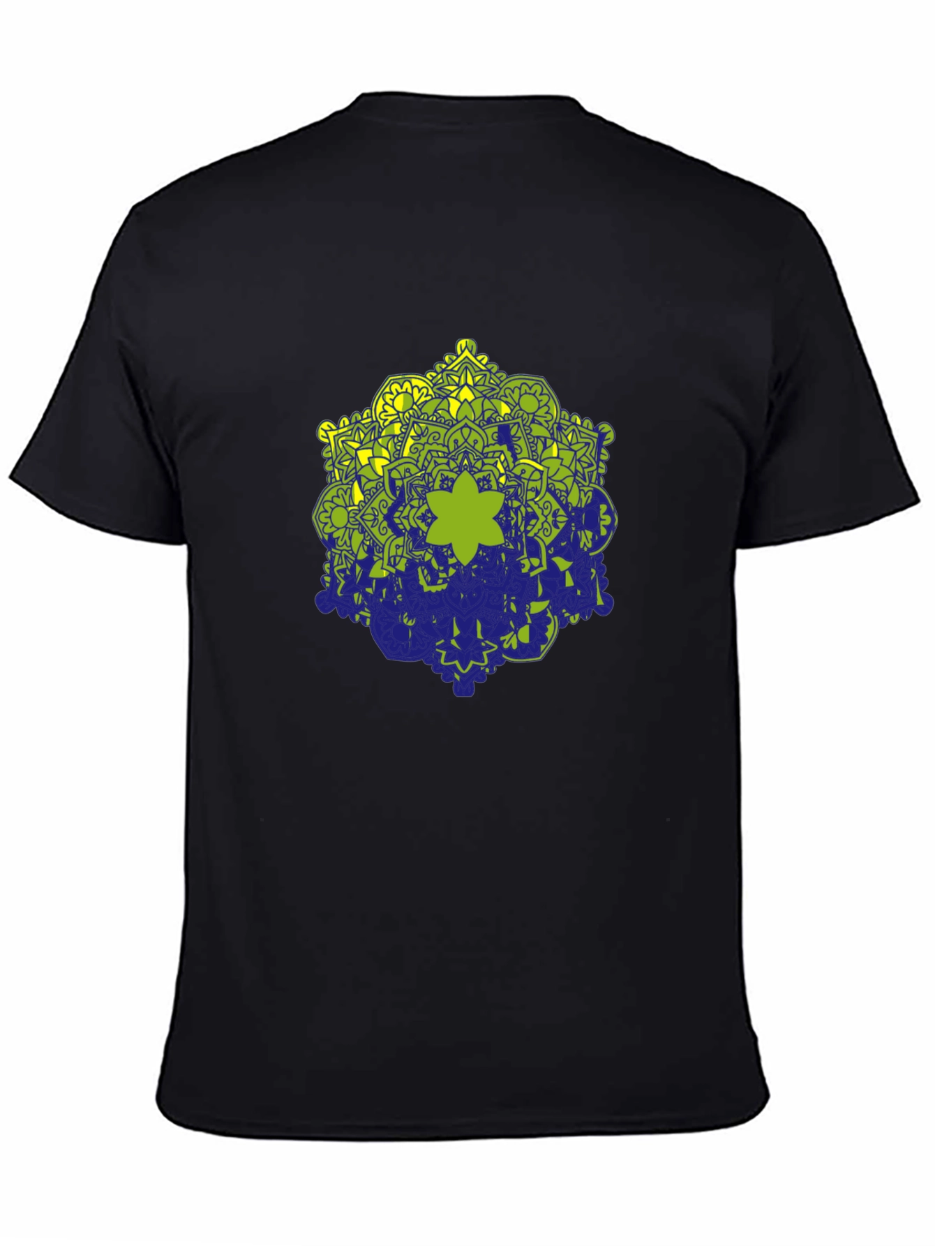 Black Tee with Geometric Mandala Design
