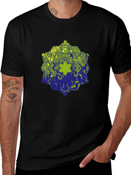 Black Tee with Geometric Mandala Design