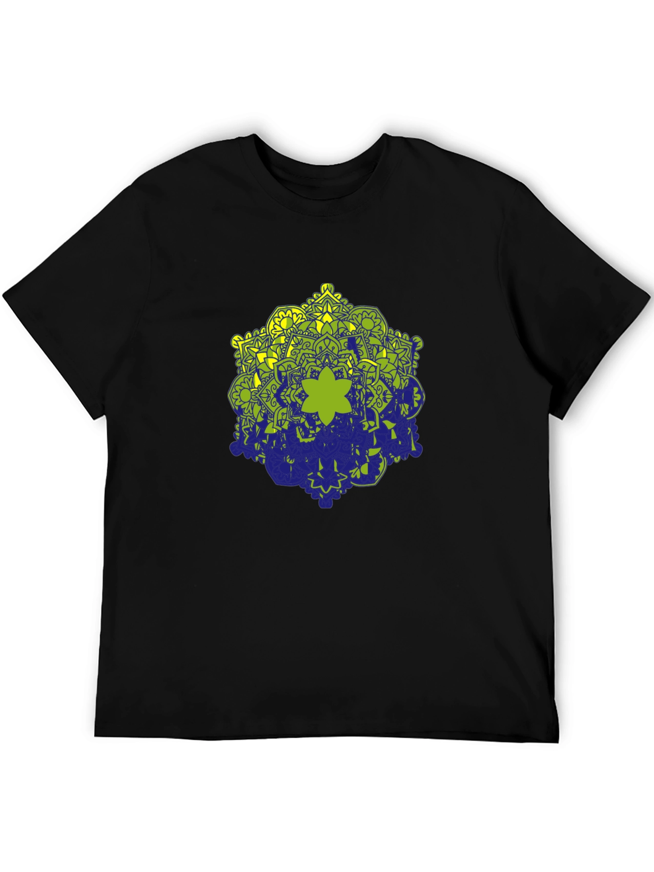 Black Tee with Geometric Mandala Design