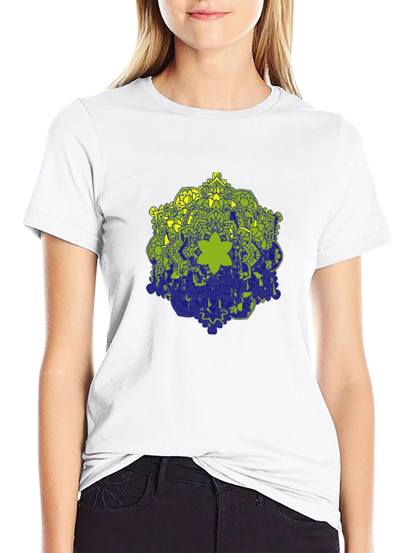 Black Tee with Geometric Mandala Design