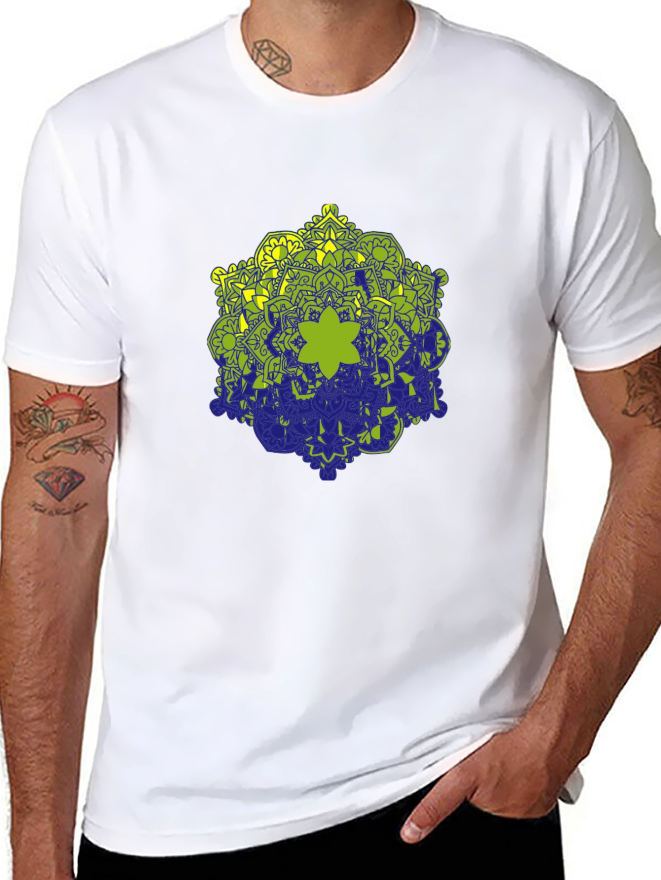 Black Tee with Geometric Mandala Design