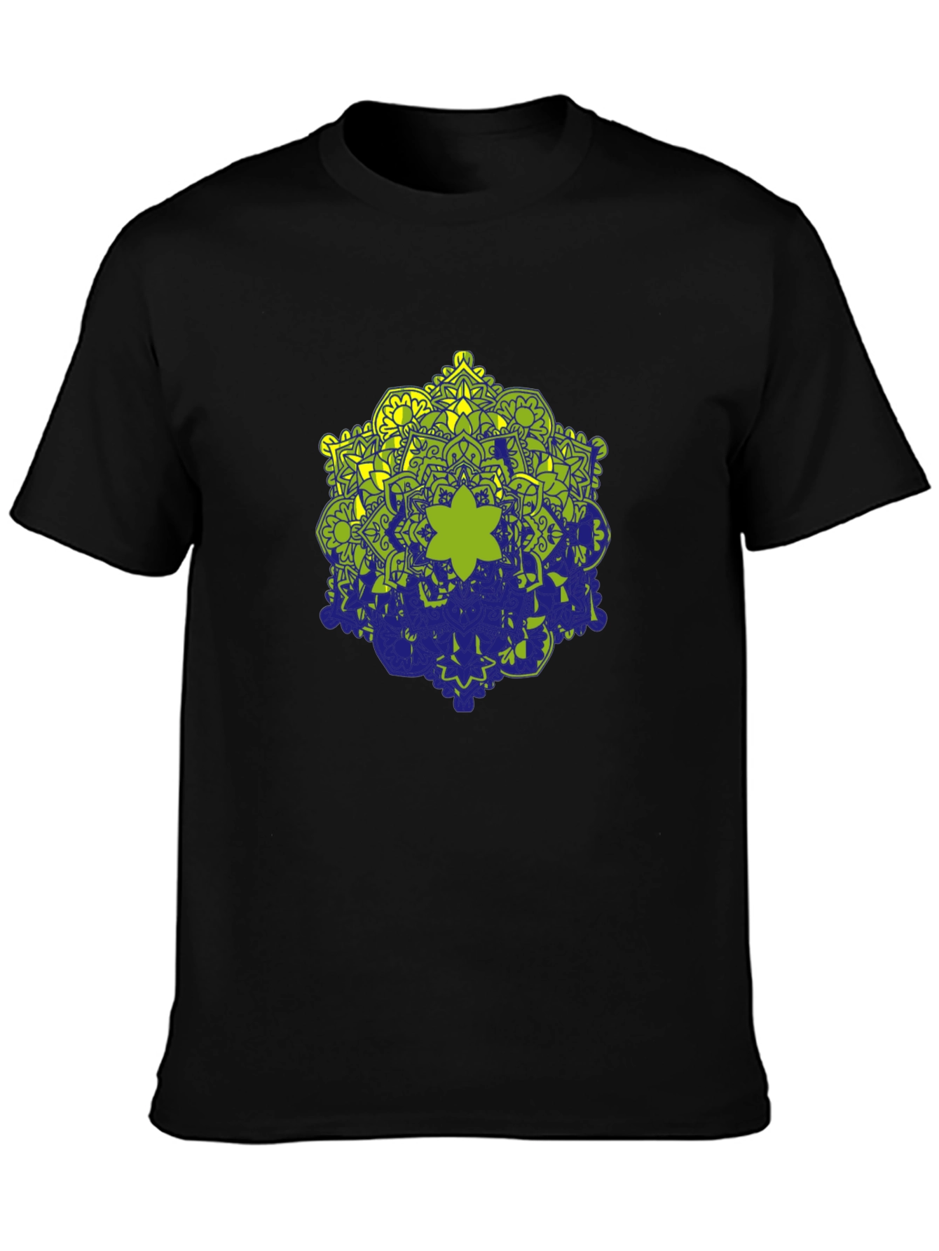 Black Tee with Geometric Mandala Design