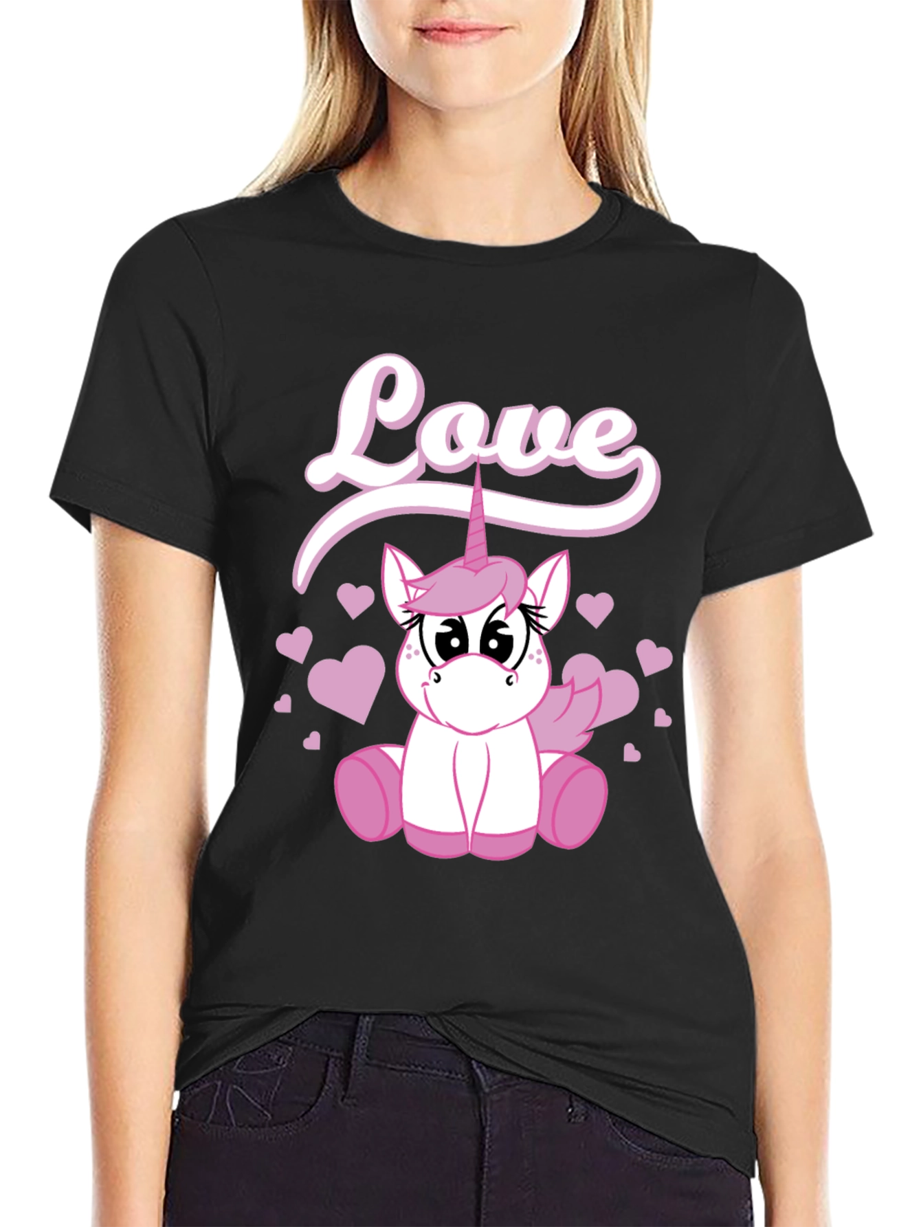 Love Unicorn Graphic Black T-Shirt
