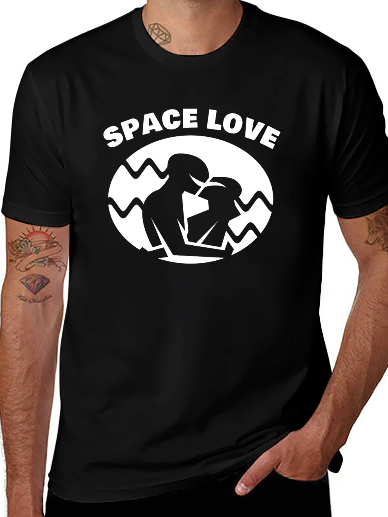 Space Love Graphic T-Shirt - Black Crew Neck Tee