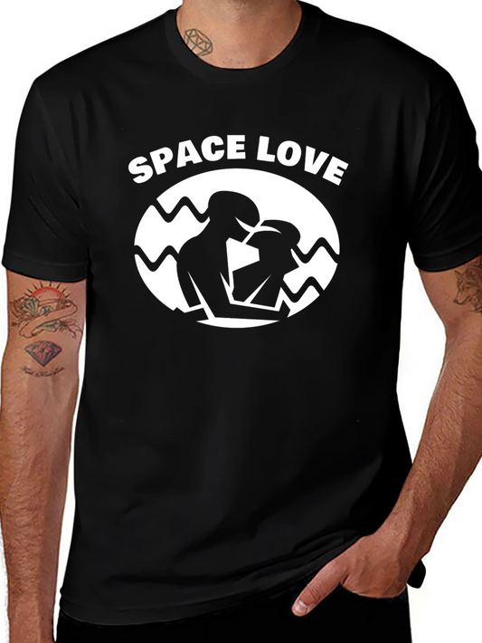 Space Love Graphic T-Shirt - Black Crew Neck Tee