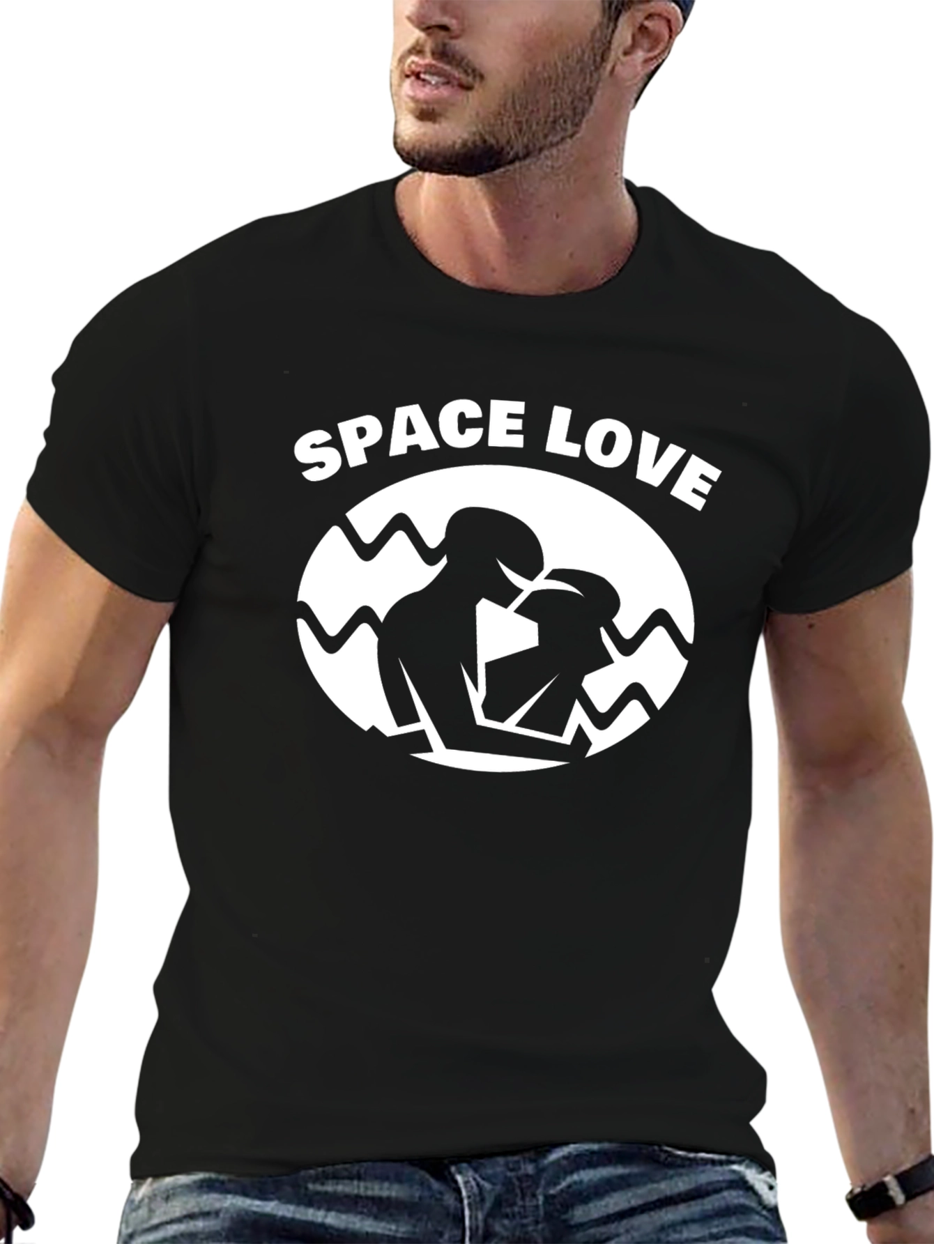 Space Love Graphic T-Shirt - Black Crew Neck Tee