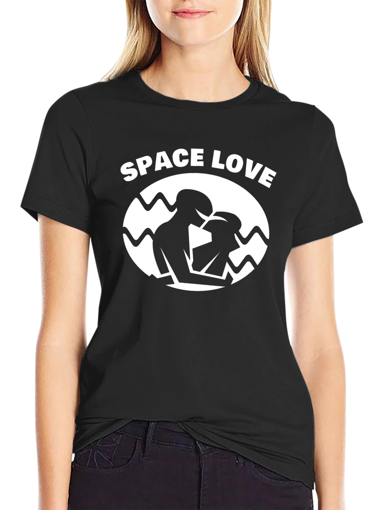 Space Love Graphic T-Shirt - Black Crew Neck Tee