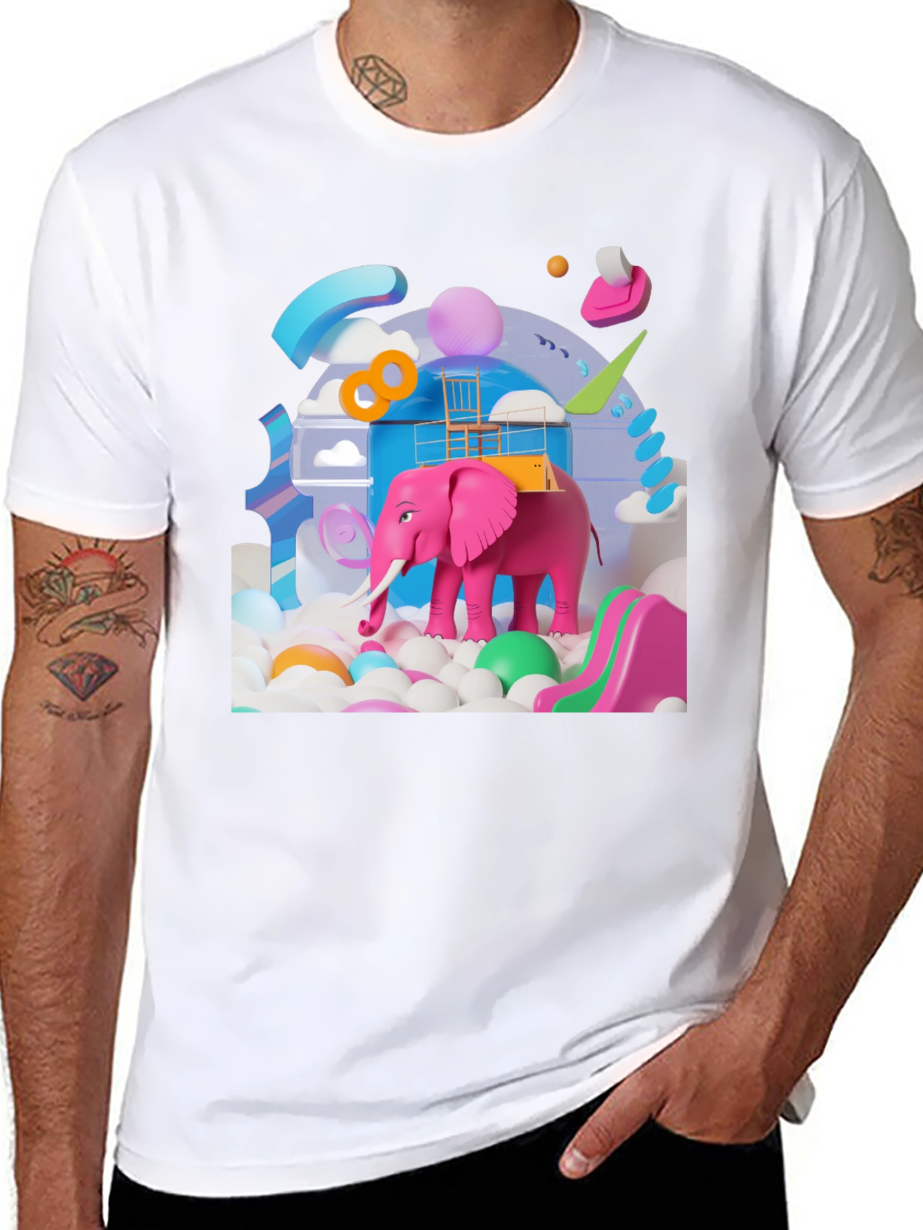 Playful Pink Elephant Graphic Tee - Novelty Design