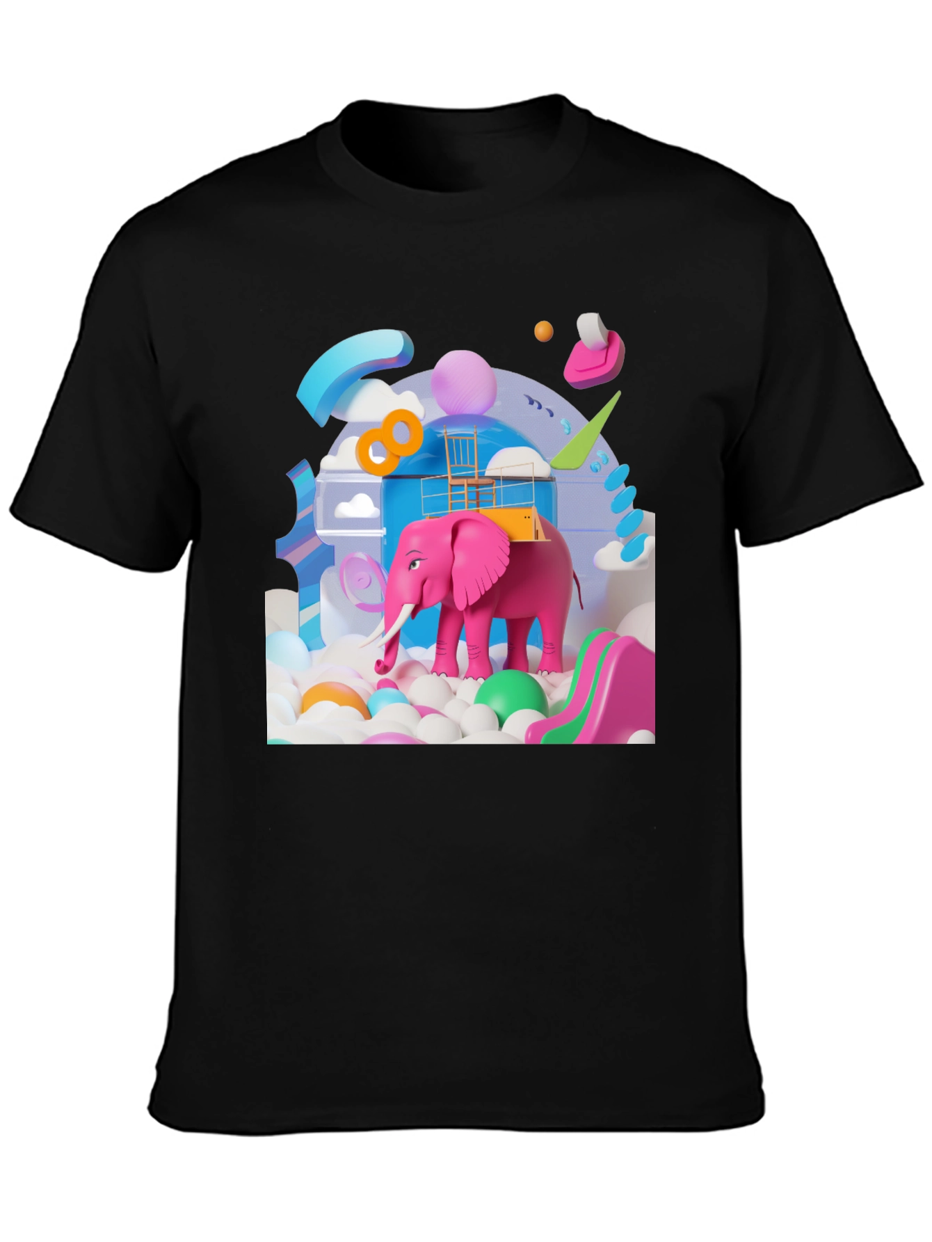 Playful Pink Elephant Graphic Tee - Novelty Design