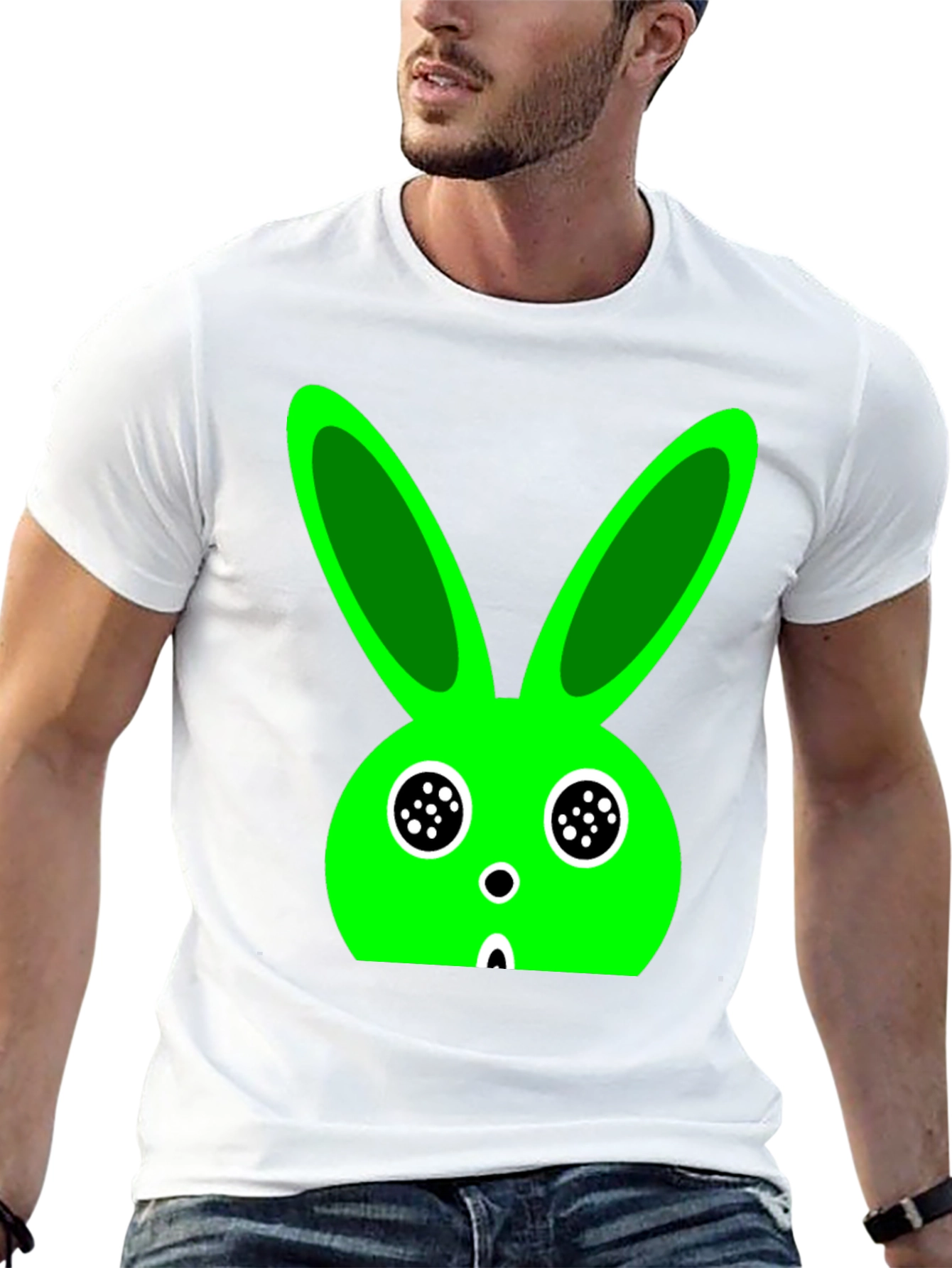 Funky Green Bunny Graphic Black T-Shirt