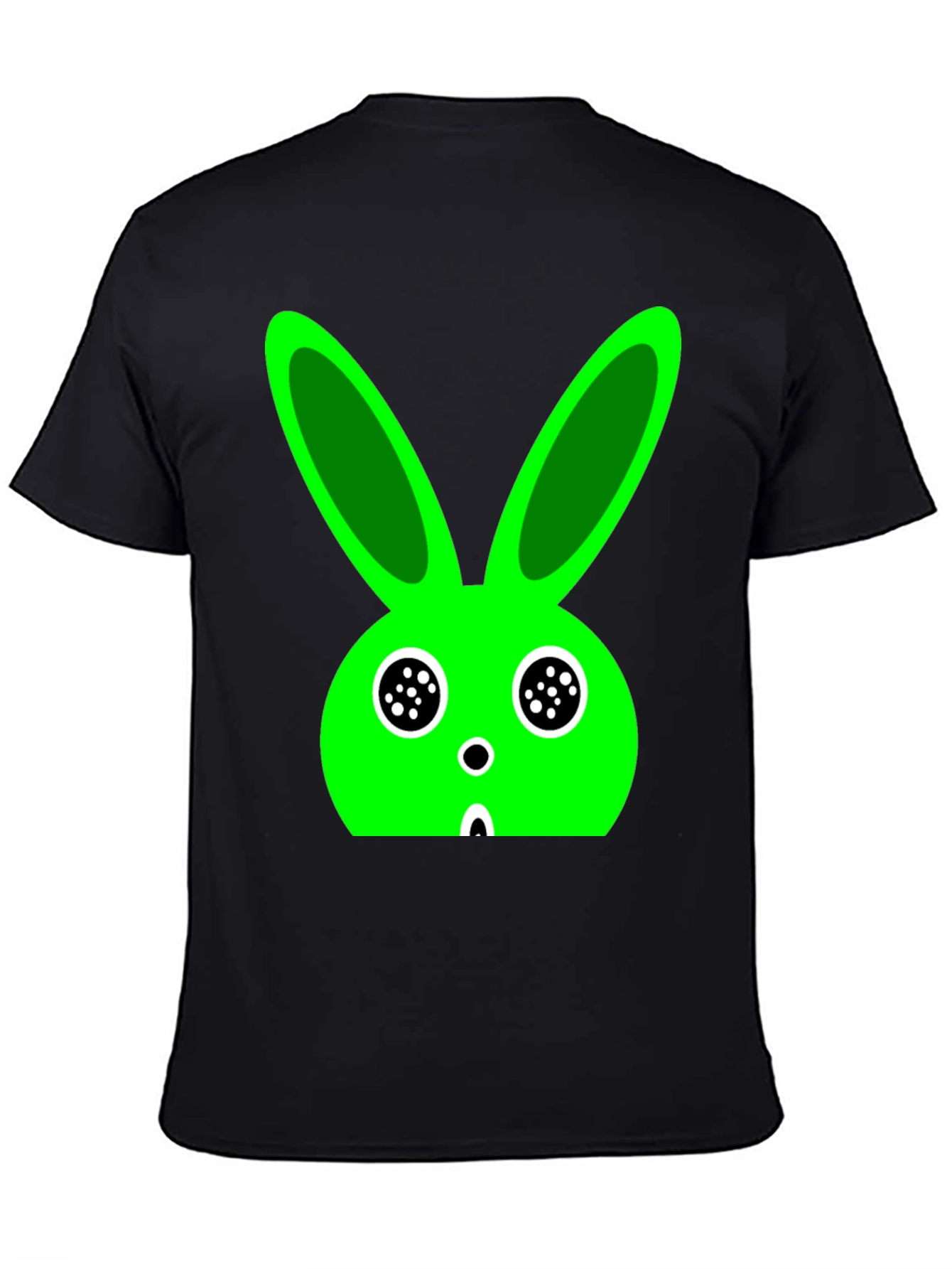 Funky Green Bunny Graphic Black T-Shirt
