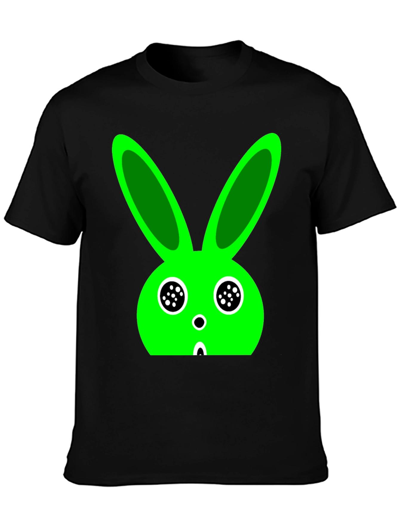 Funky Green Bunny Graphic Black T-Shirt