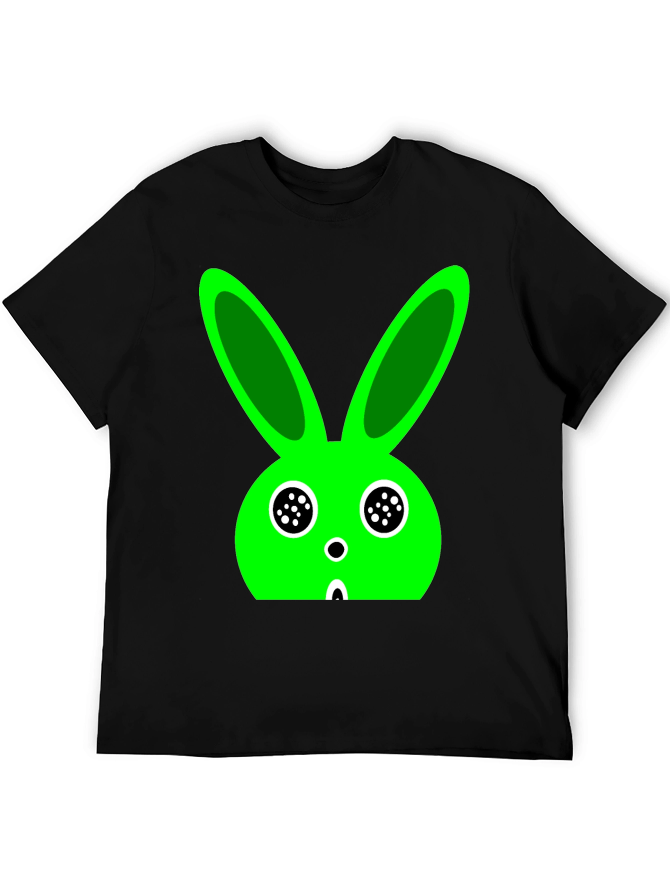 Funky Green Bunny Graphic Black T-Shirt