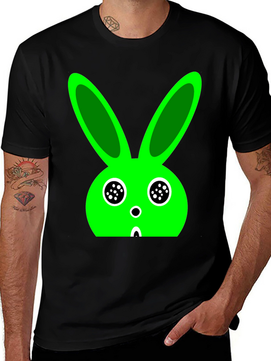 Funky Green Bunny Graphic Black T-Shirt